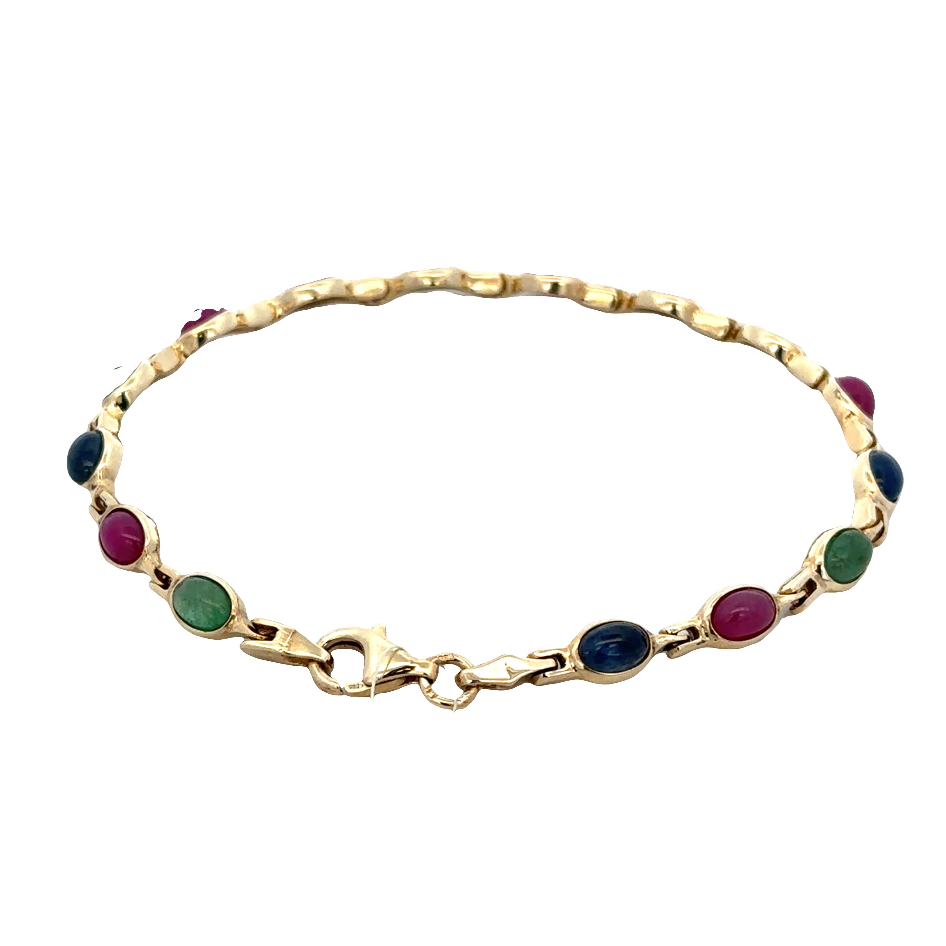 14k Yellow Gold Multi Gemstone Cabochon Bracelet – 8 Inches