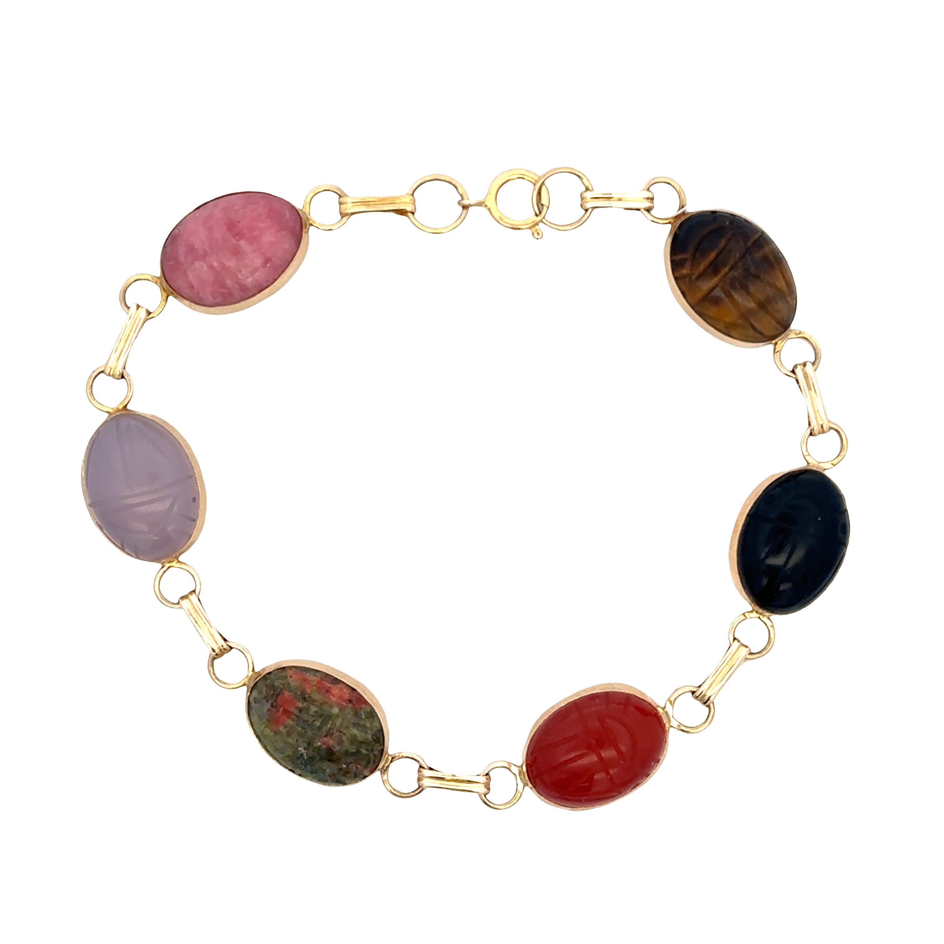 Vintage 14k Yellow Gold Multi-Stone Scarab Bracelet – 7.25"