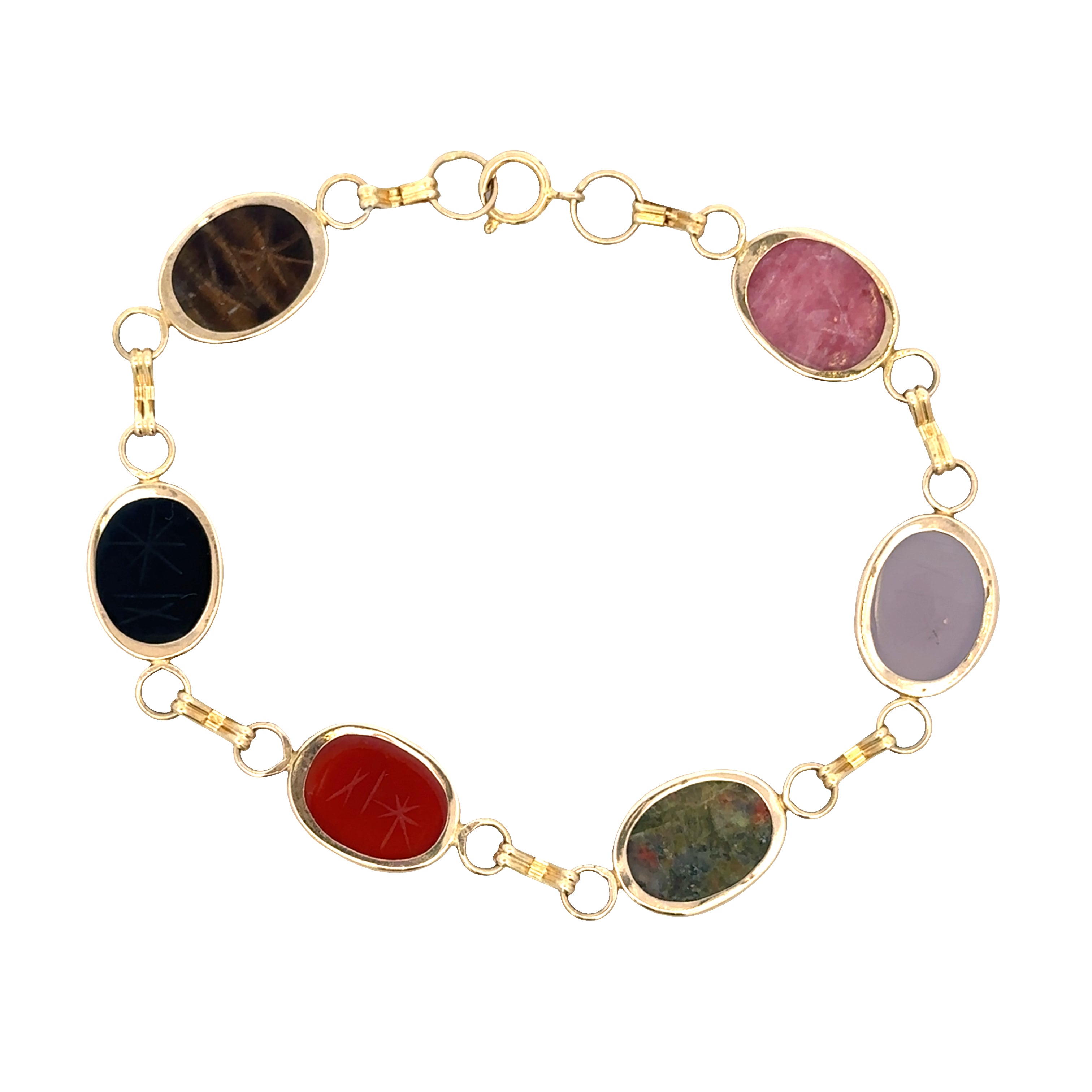 Vintage 14k Yellow Gold Multi-Stone Scarab Bracelet – 7.25"