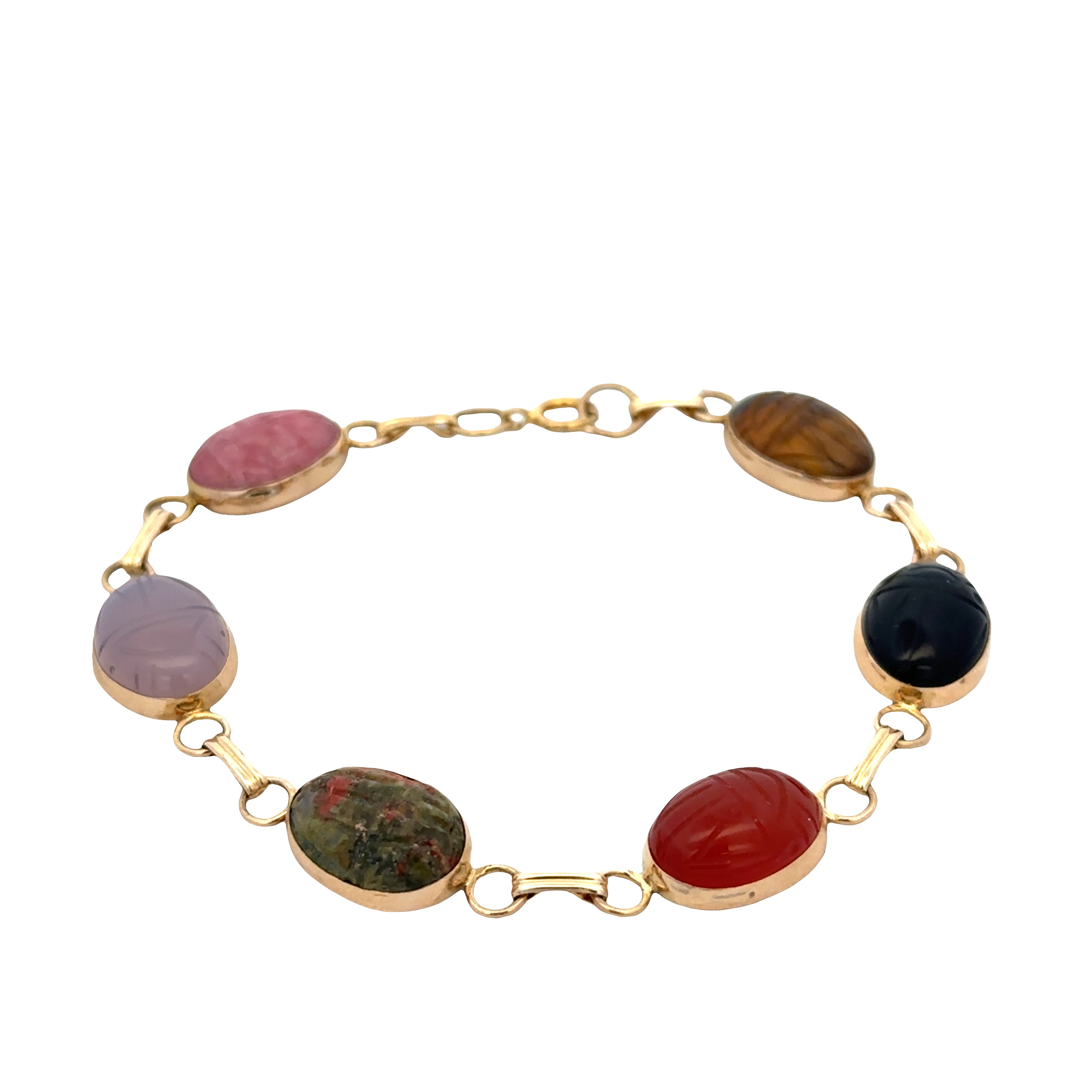 Vintage 14k Yellow Gold Multi-Stone Scarab Bracelet – 7.25"
