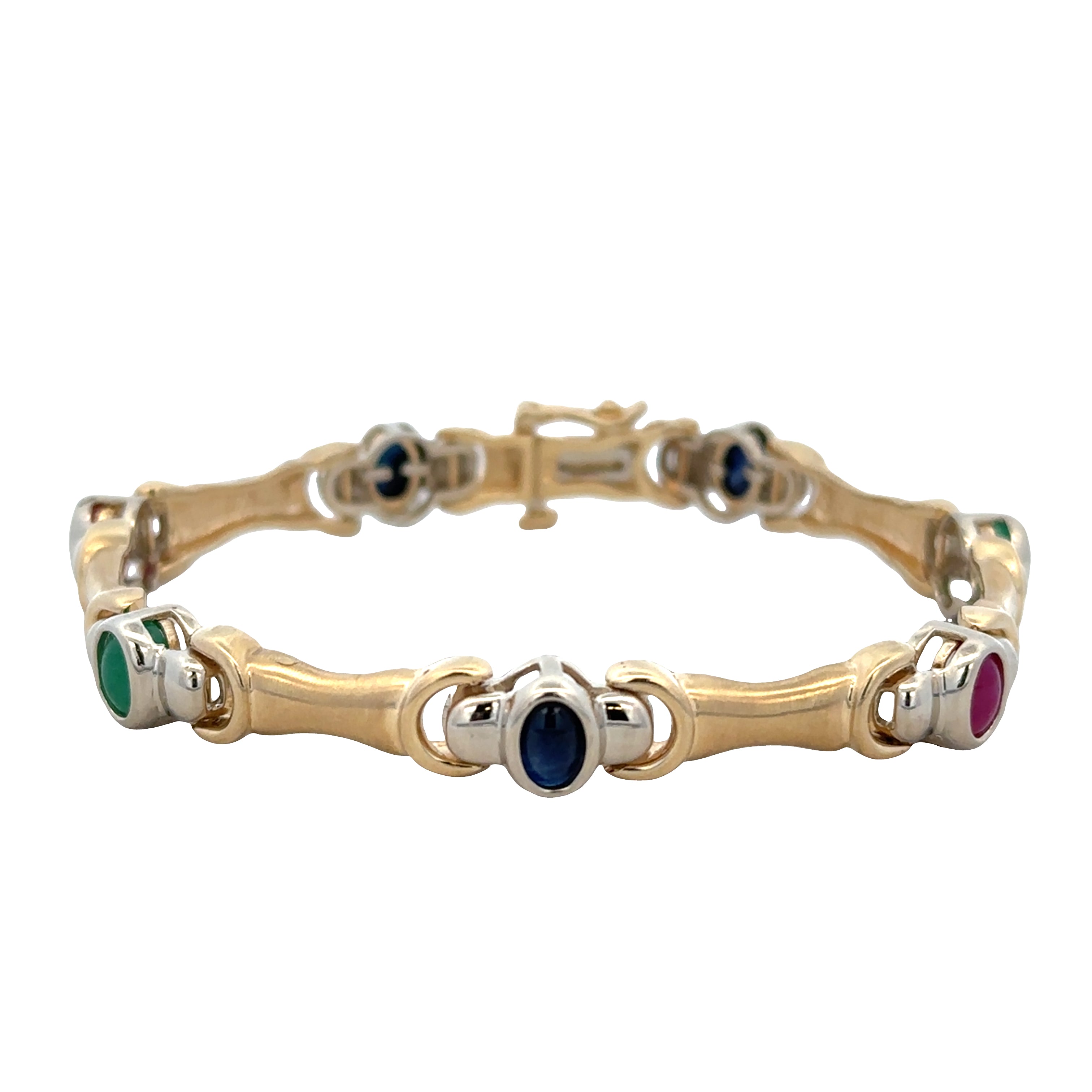 14k Yellow & White Gold Multi-Gem Cabochon Bracelet – 7"