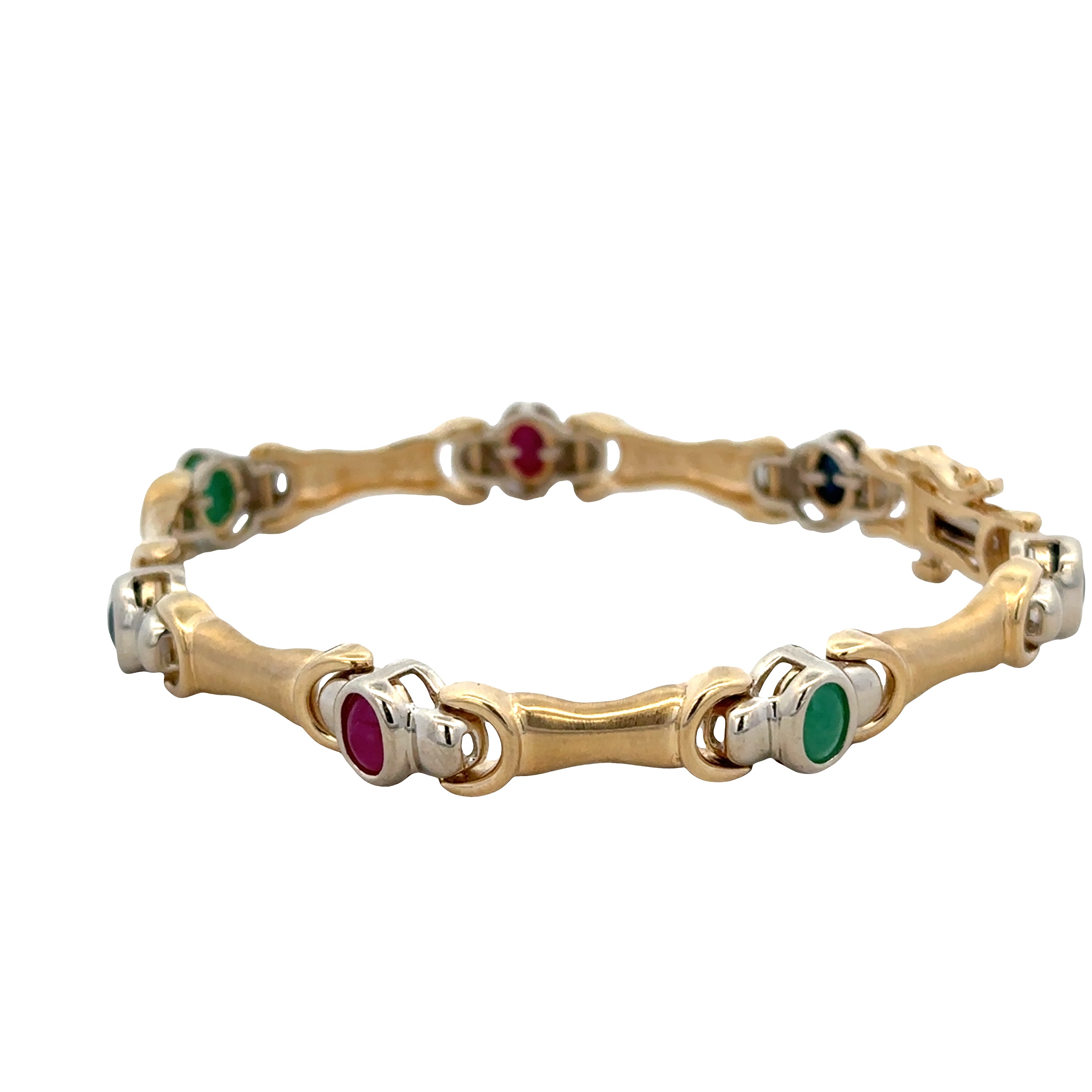 14k Yellow & White Gold Multi-Gem Cabochon Bracelet – 7"