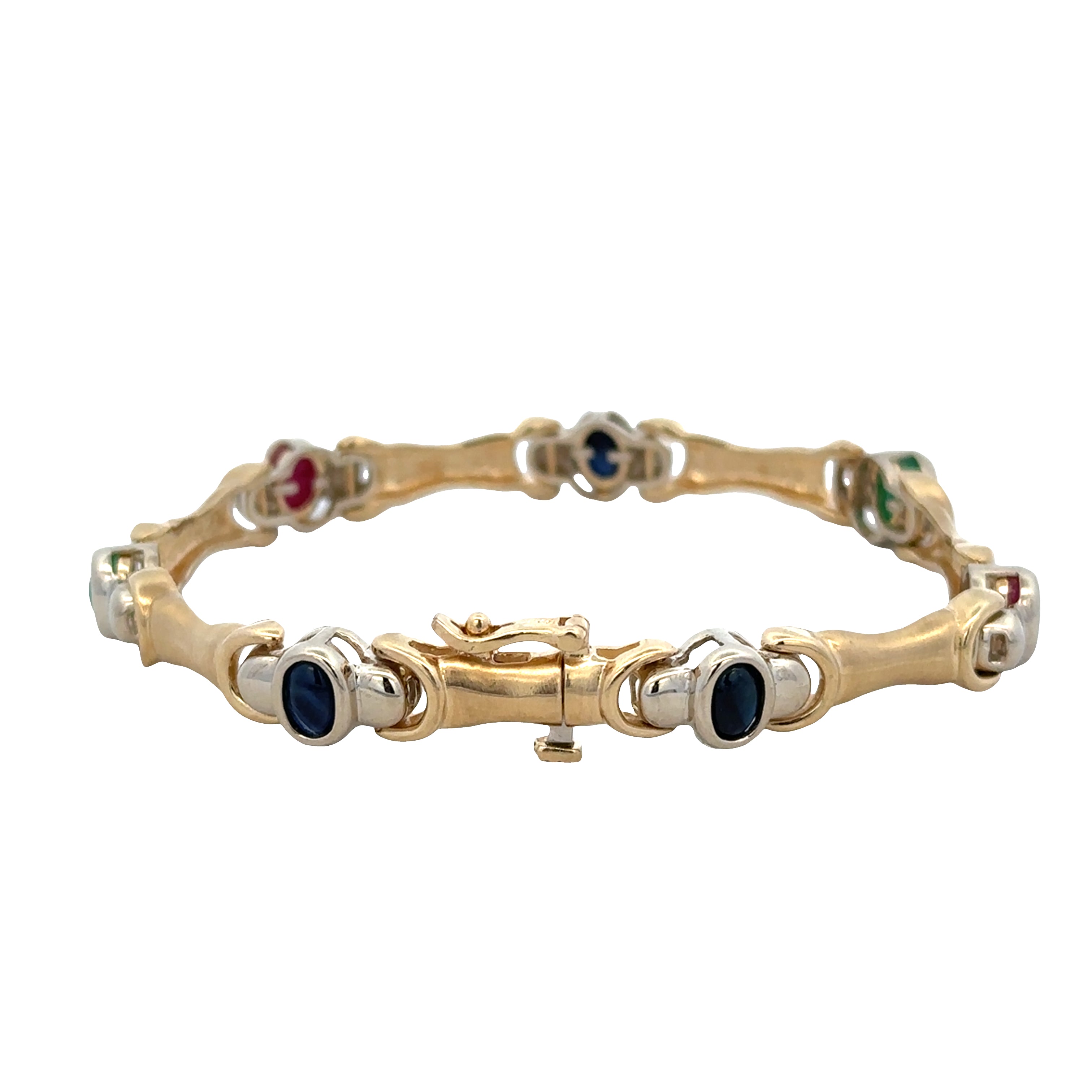 14k Yellow & White Gold Multi-Gem Cabochon Bracelet – 7"