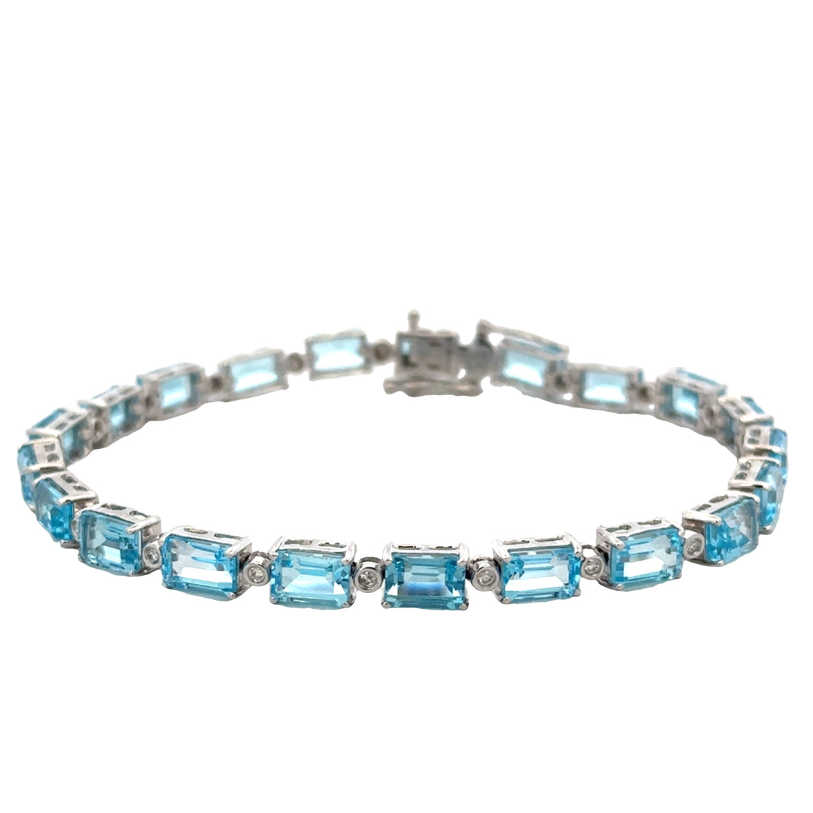 14k White Gold Blue Topaz & Diamond Bracelet – 7"