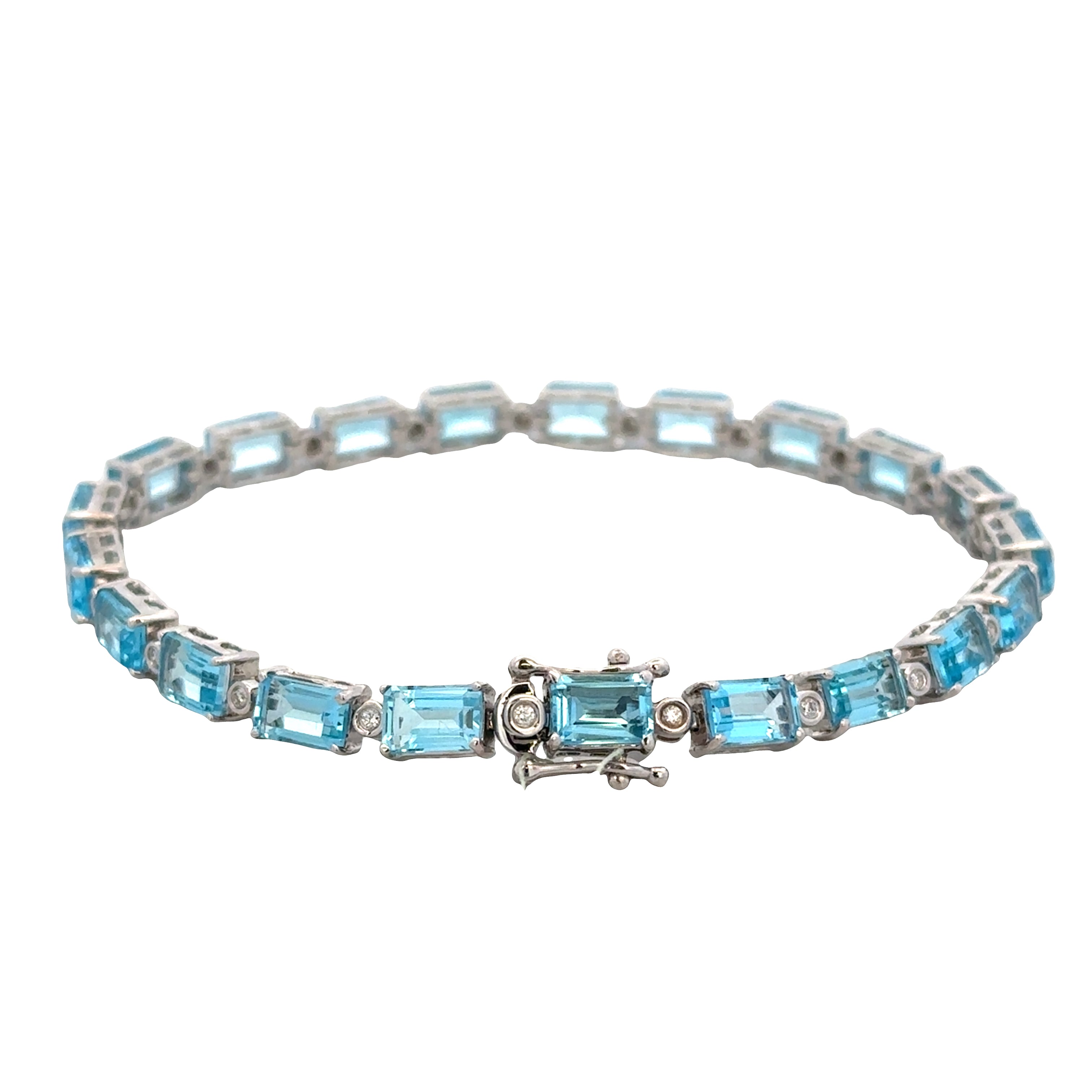 14k White Gold Blue Topaz & Diamond Bracelet – 7"