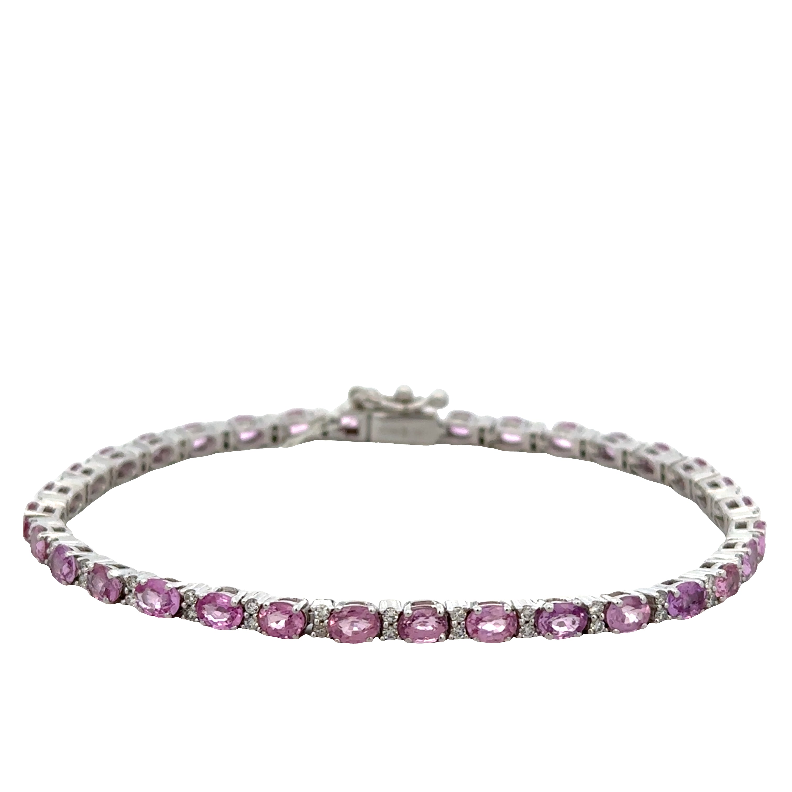 14k White Gold Pink Sapphire & Diamond Bracelet – 7"