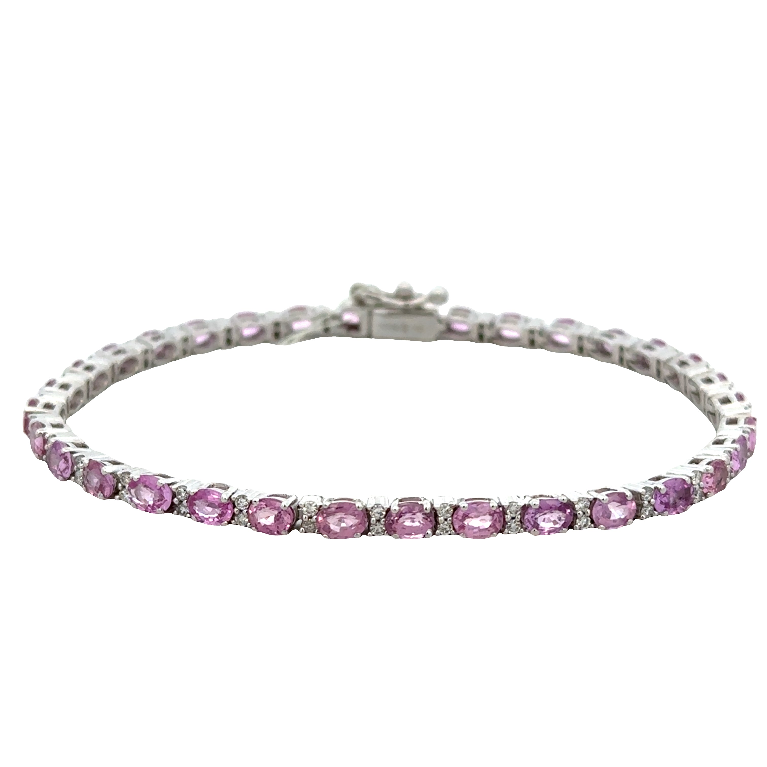14k White Gold Pink Sapphire & Diamond Bracelet – 7"