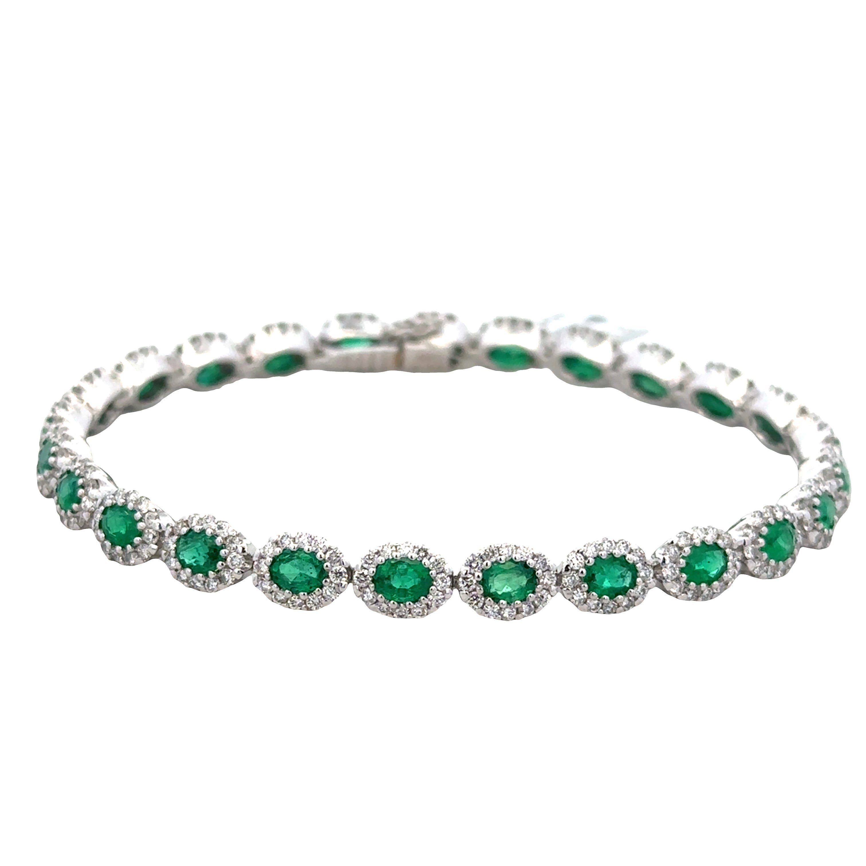 18k White Gold Emerald & Diamond Bracelet – 6 7/8"