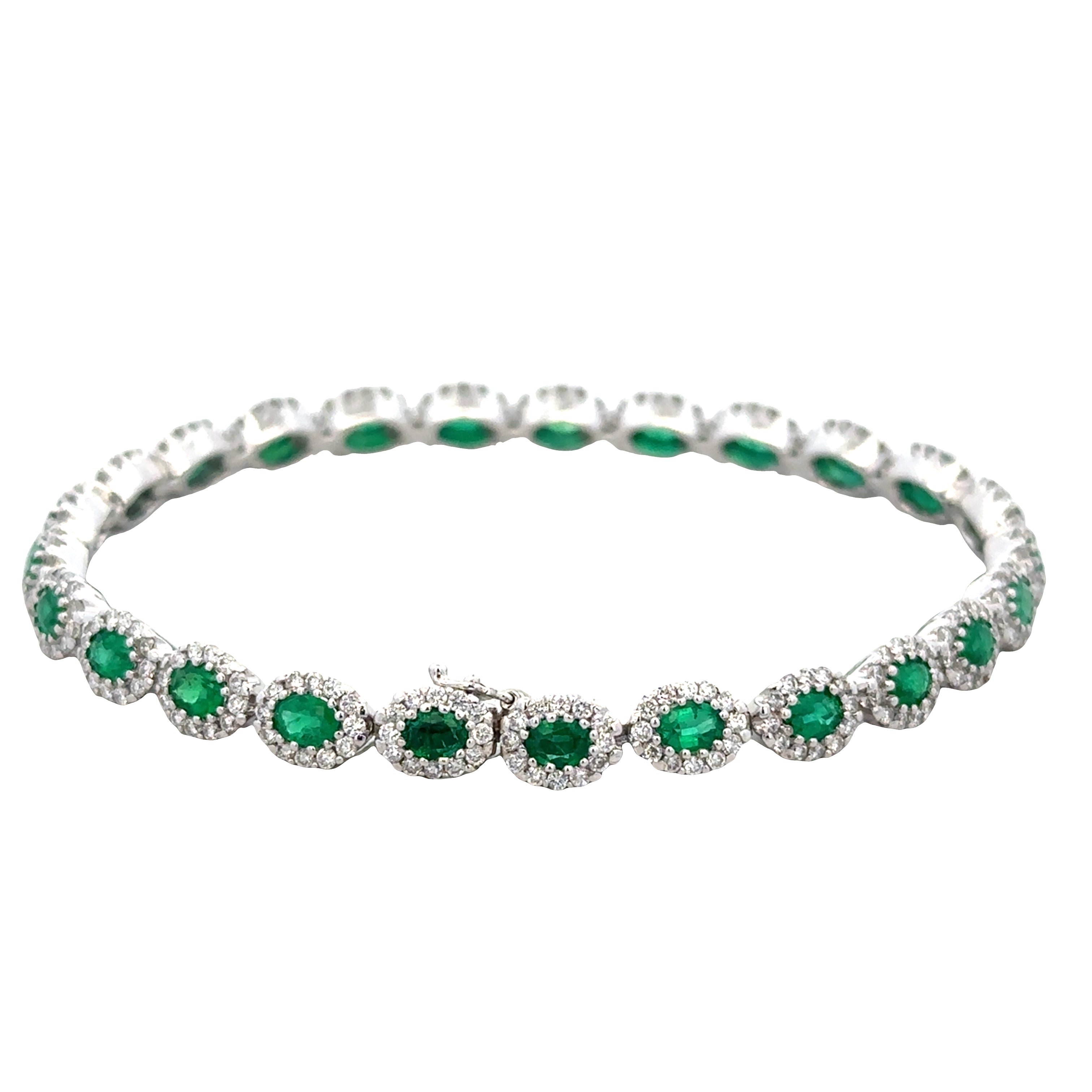 18k White Gold Emerald & Diamond Bracelet – 6 7/8"