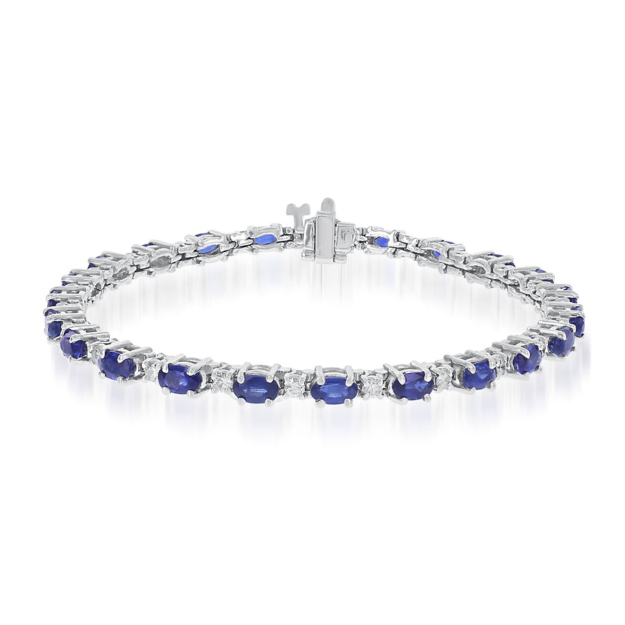 14k White Gold Sapphire & Diamond Tennis Bracelet – 7"