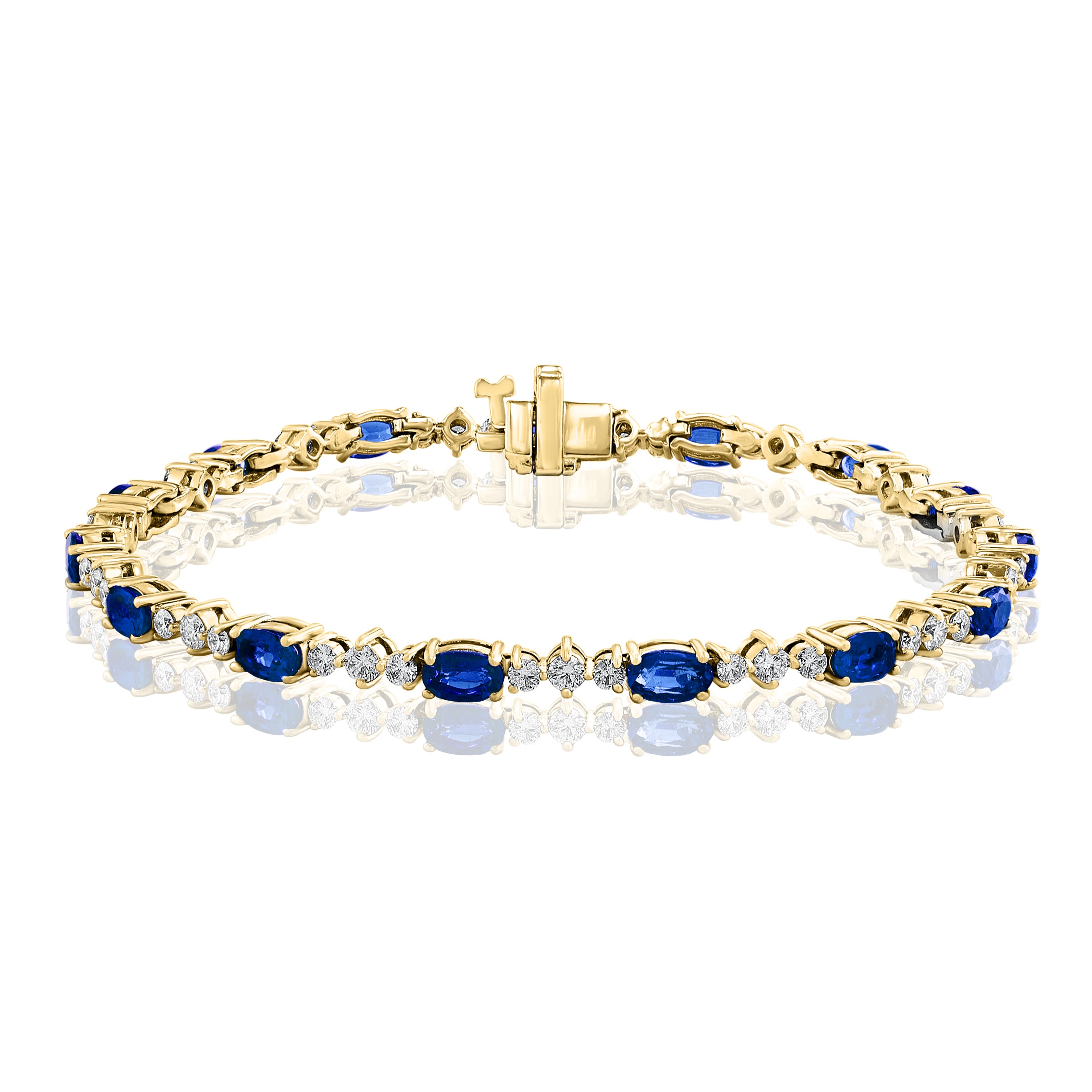 14k Yellow Gold 4.02 CT Blue Sapphire & 1.57 CT Diamond Bracelet – 7"