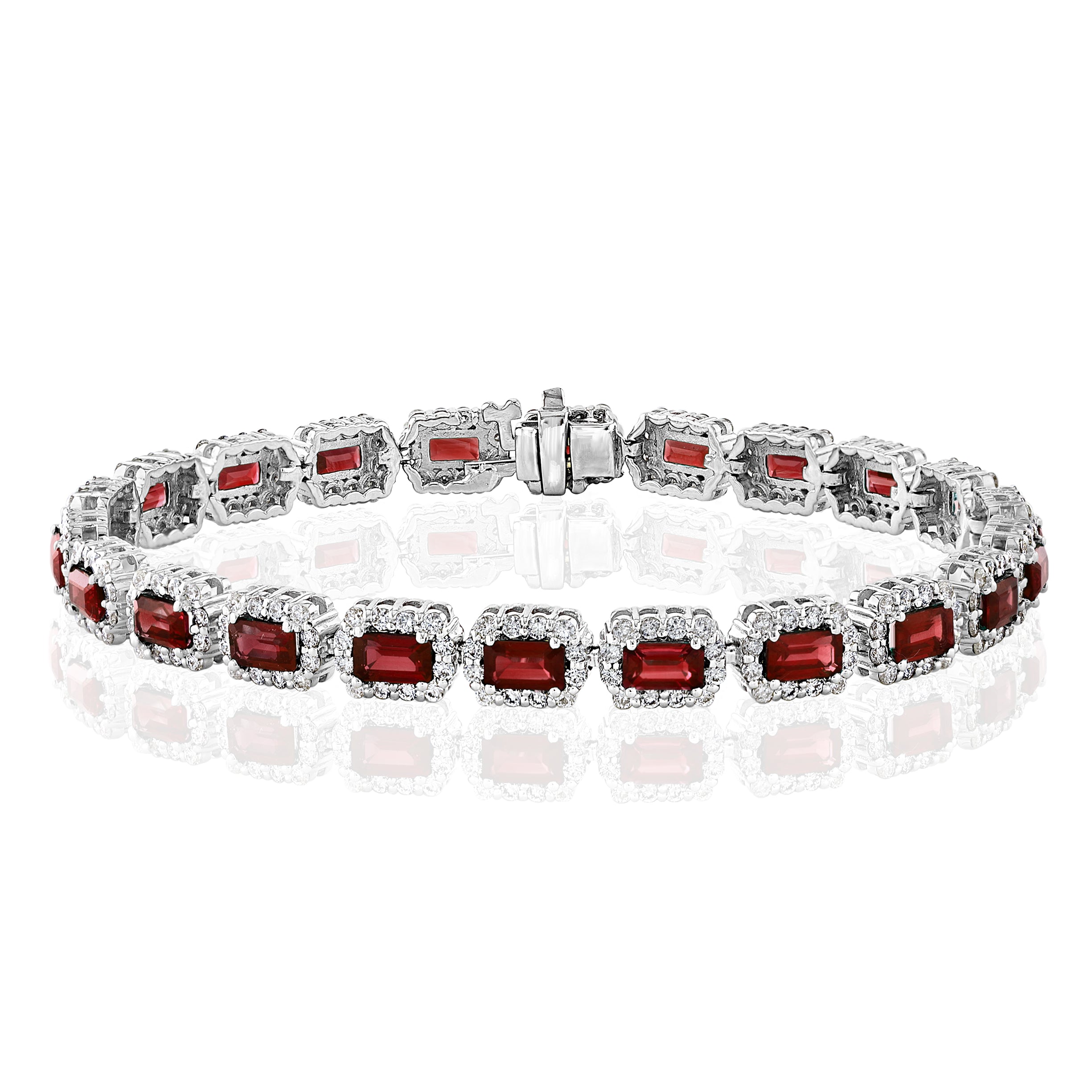14k White Gold Ruby & Diamond Halo Bracelet – 7"