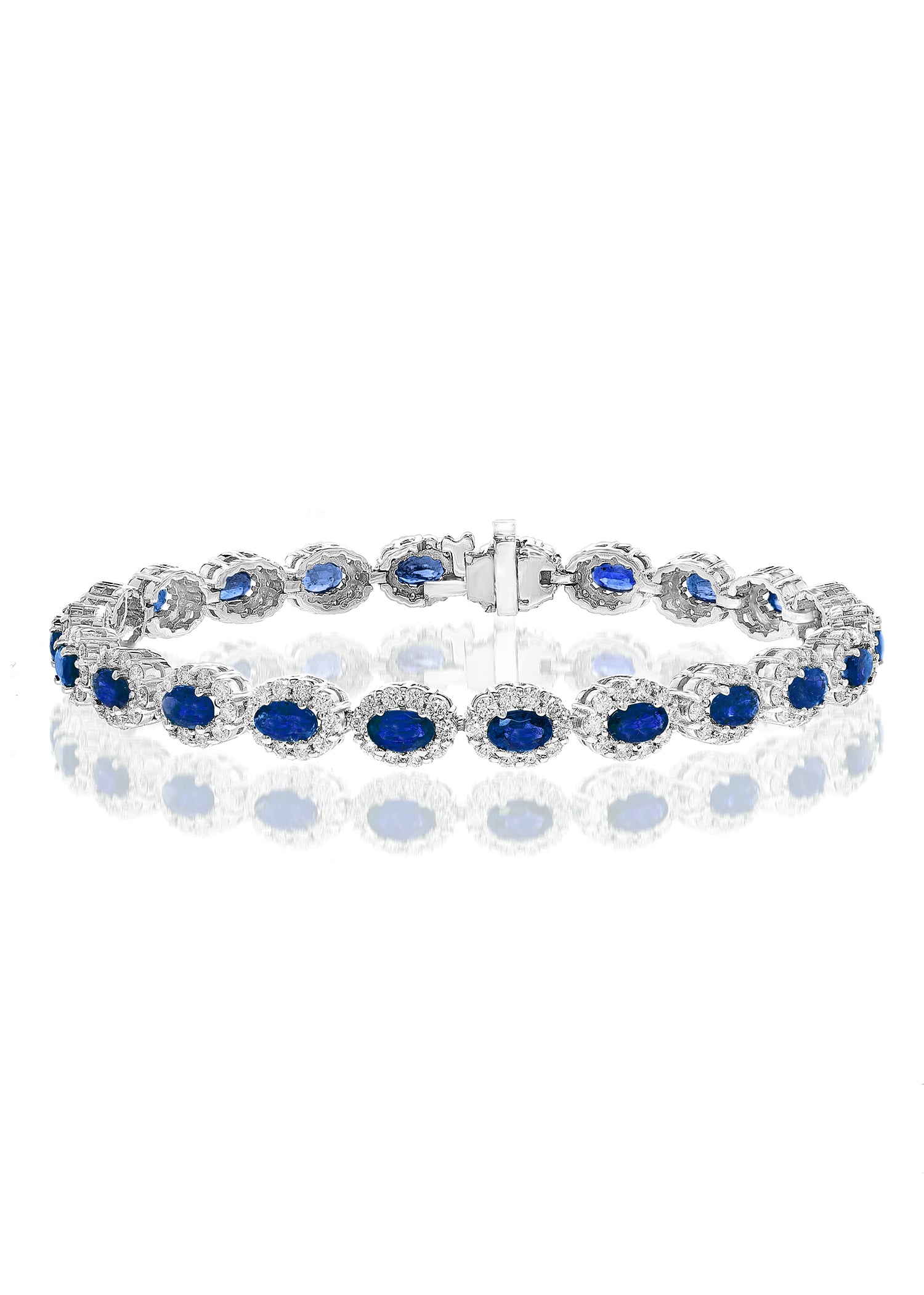 14k White Gold Sapphire & Diamond Halo Bracelet – 7"