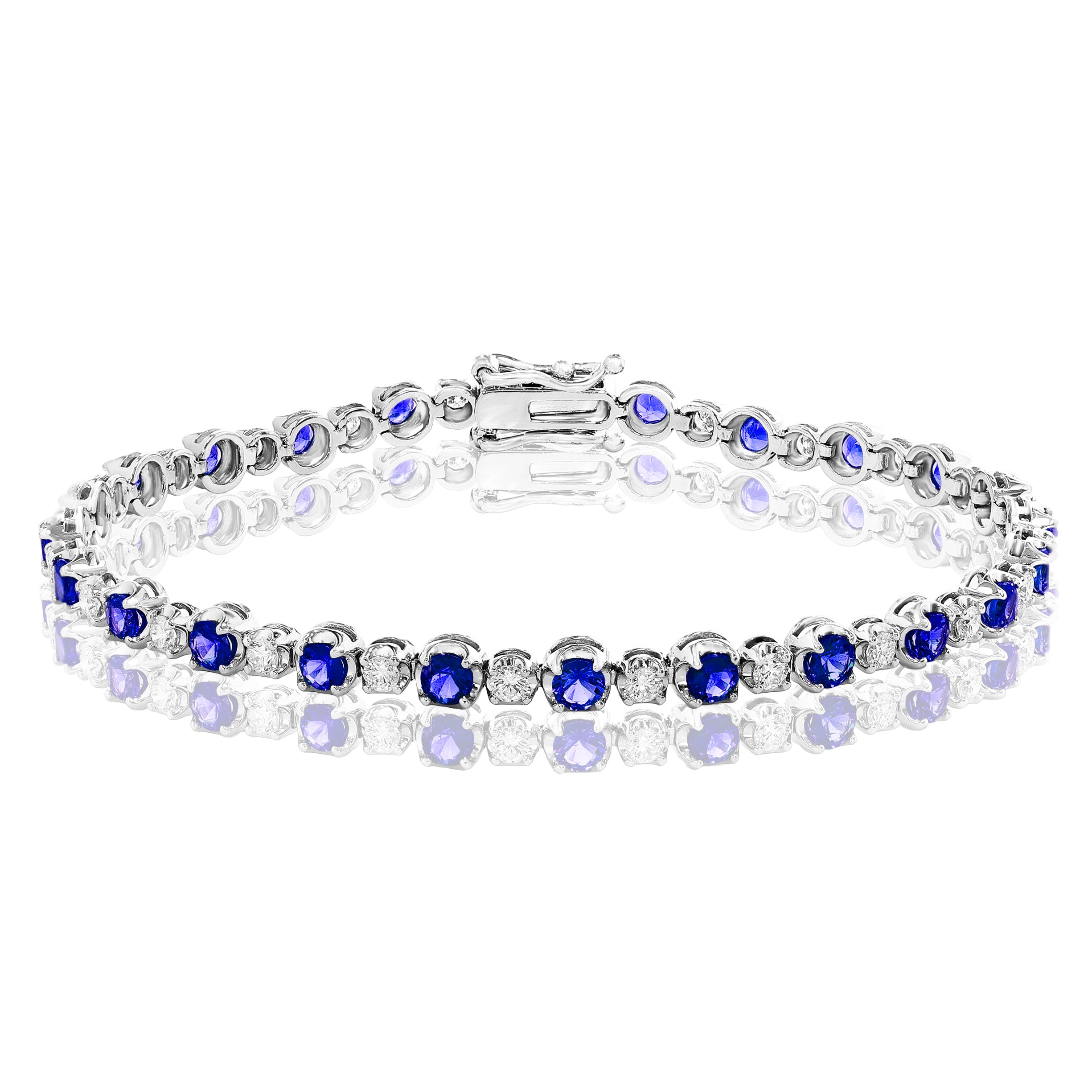 14k White Gold Sapphire & Diamond Tennis Bracelet – 7"