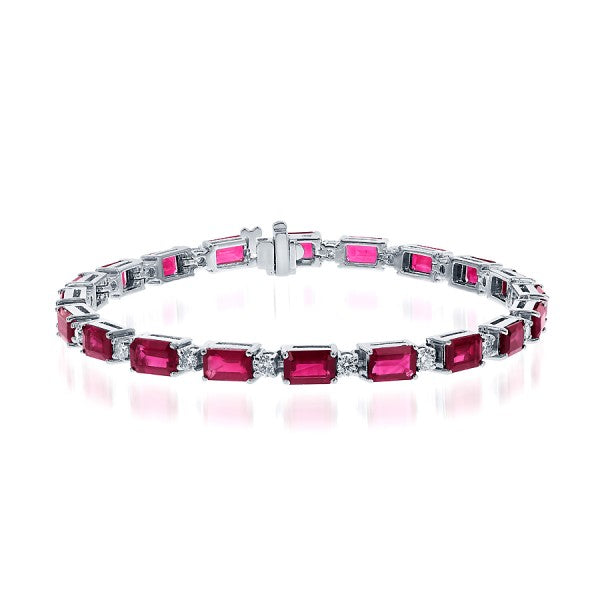 14k White Gold Ruby & Diamond Alternating Bracelet – 7"