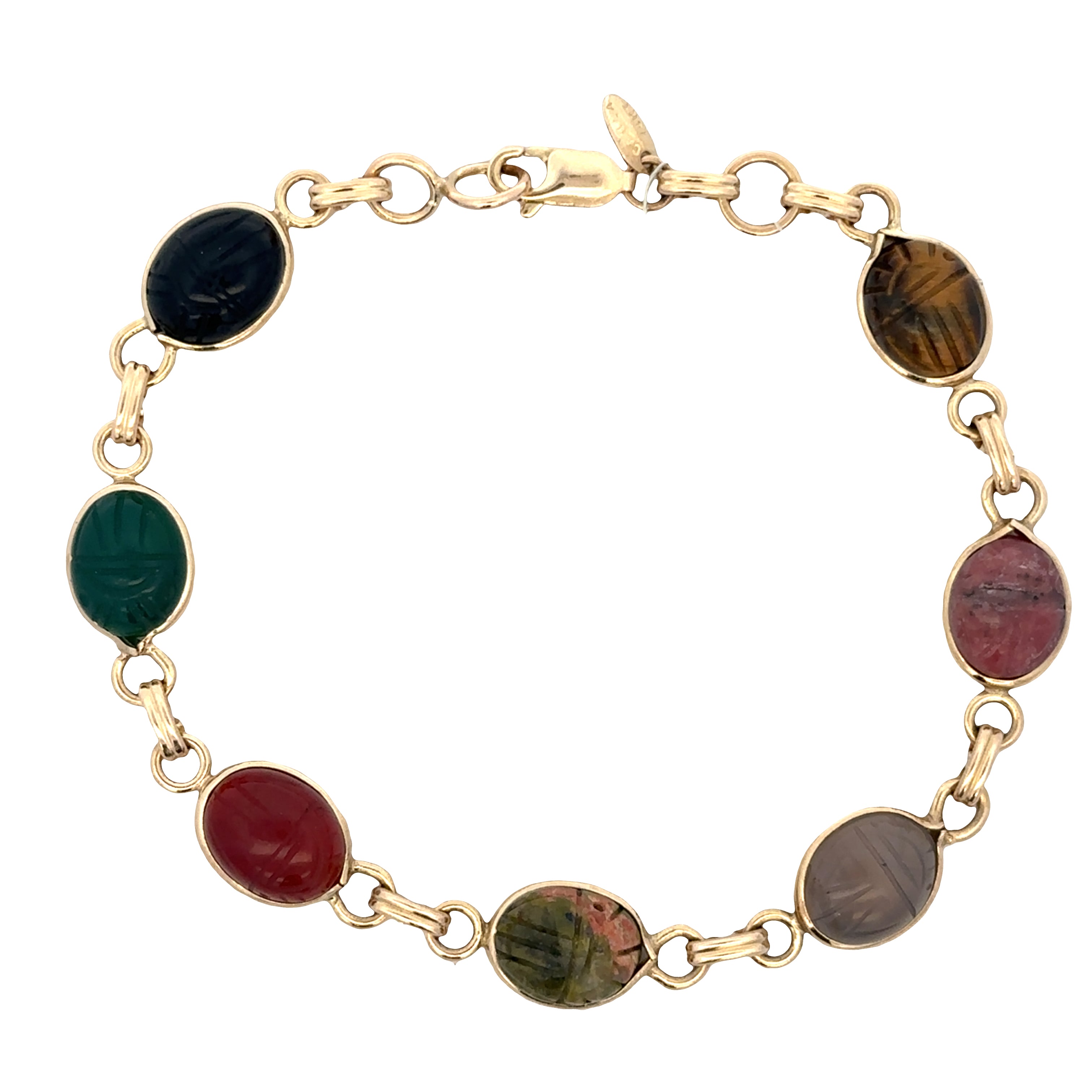 Vintage 14k Yellow Gold Multigemstone Scarab Bracelet – 7.25"