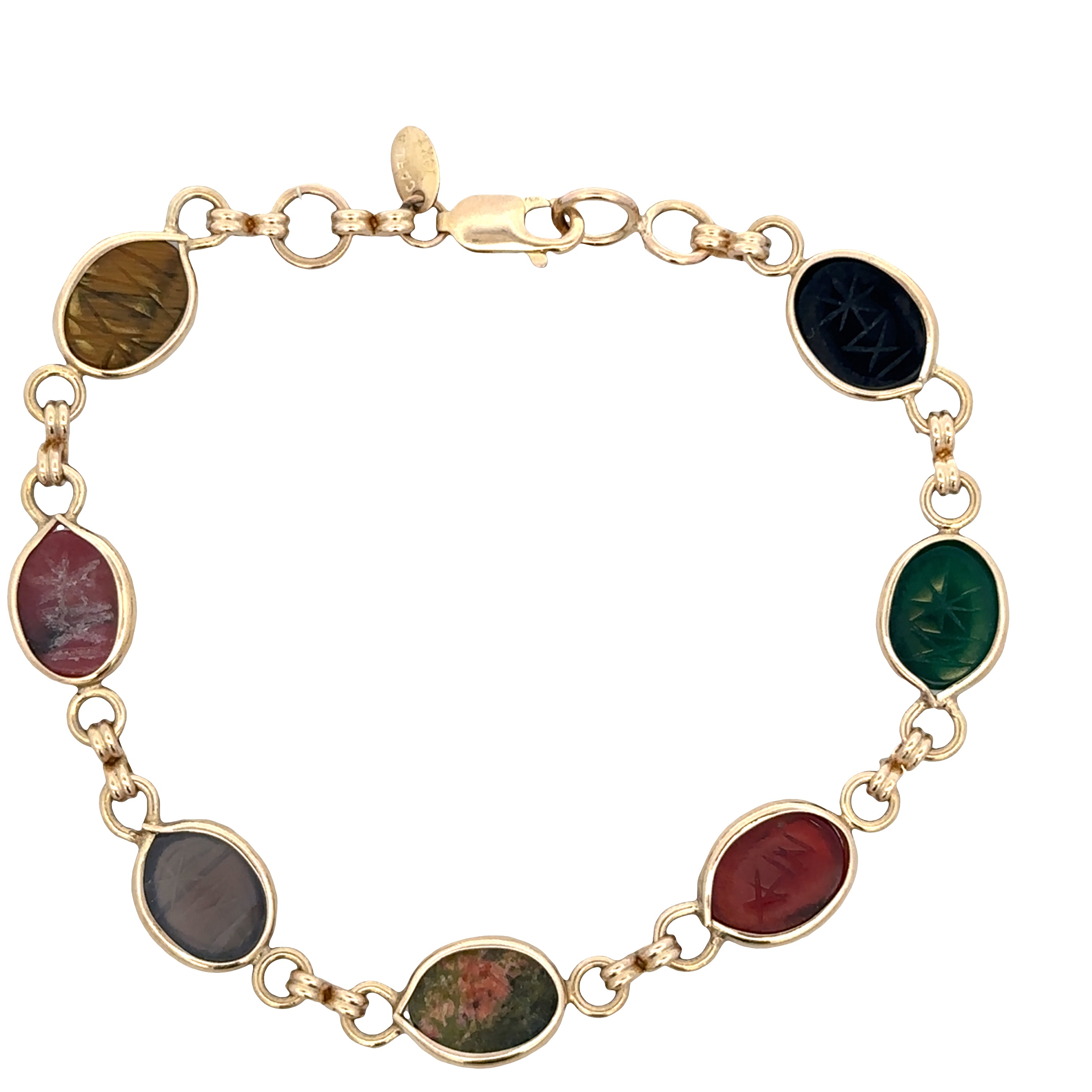 Vintage 14k Yellow Gold Multigemstone Scarab Bracelet – 7.25"