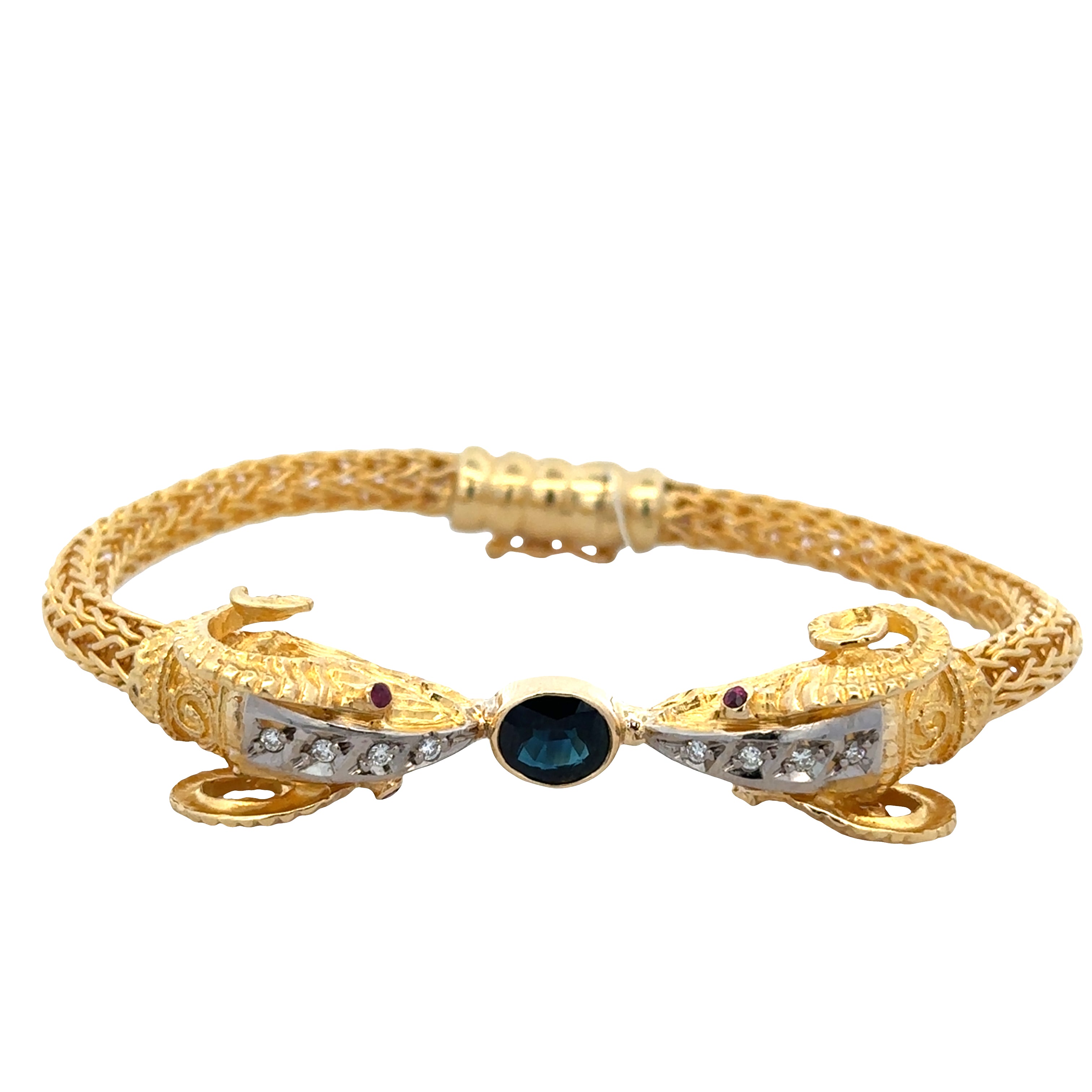 18k Yellow Gold Sapphire, Ruby & Diamond Ram's Head Bracelet – 7.75"