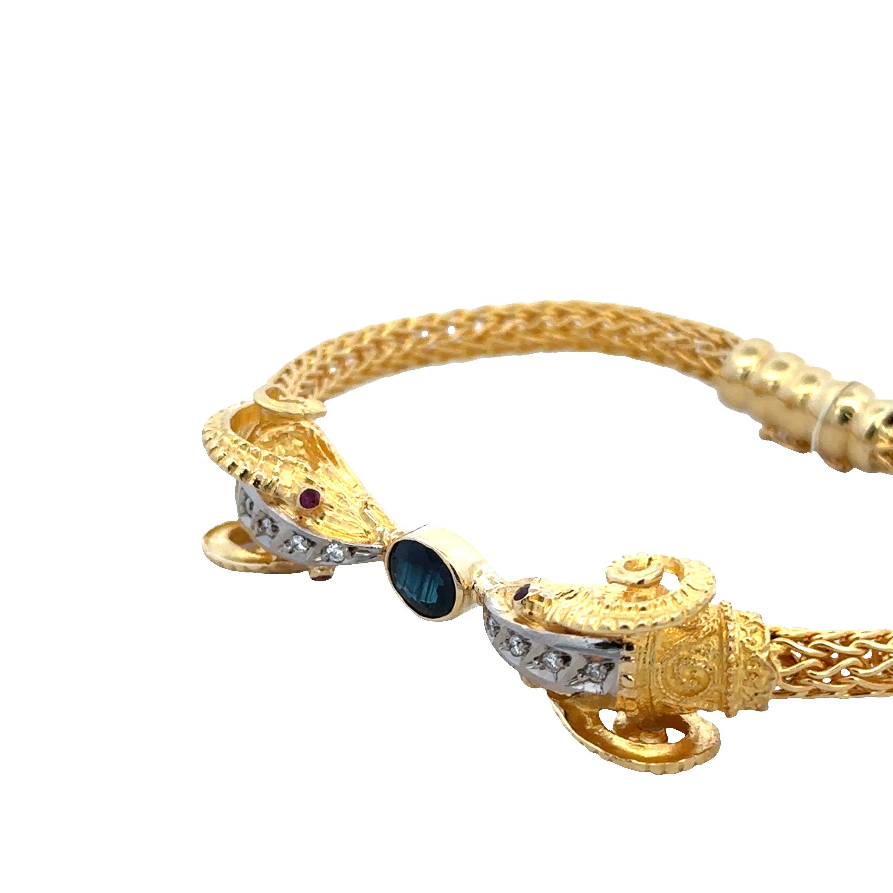 18k Yellow Gold Sapphire, Ruby & Diamond Ram's Head Bracelet – 7.75"