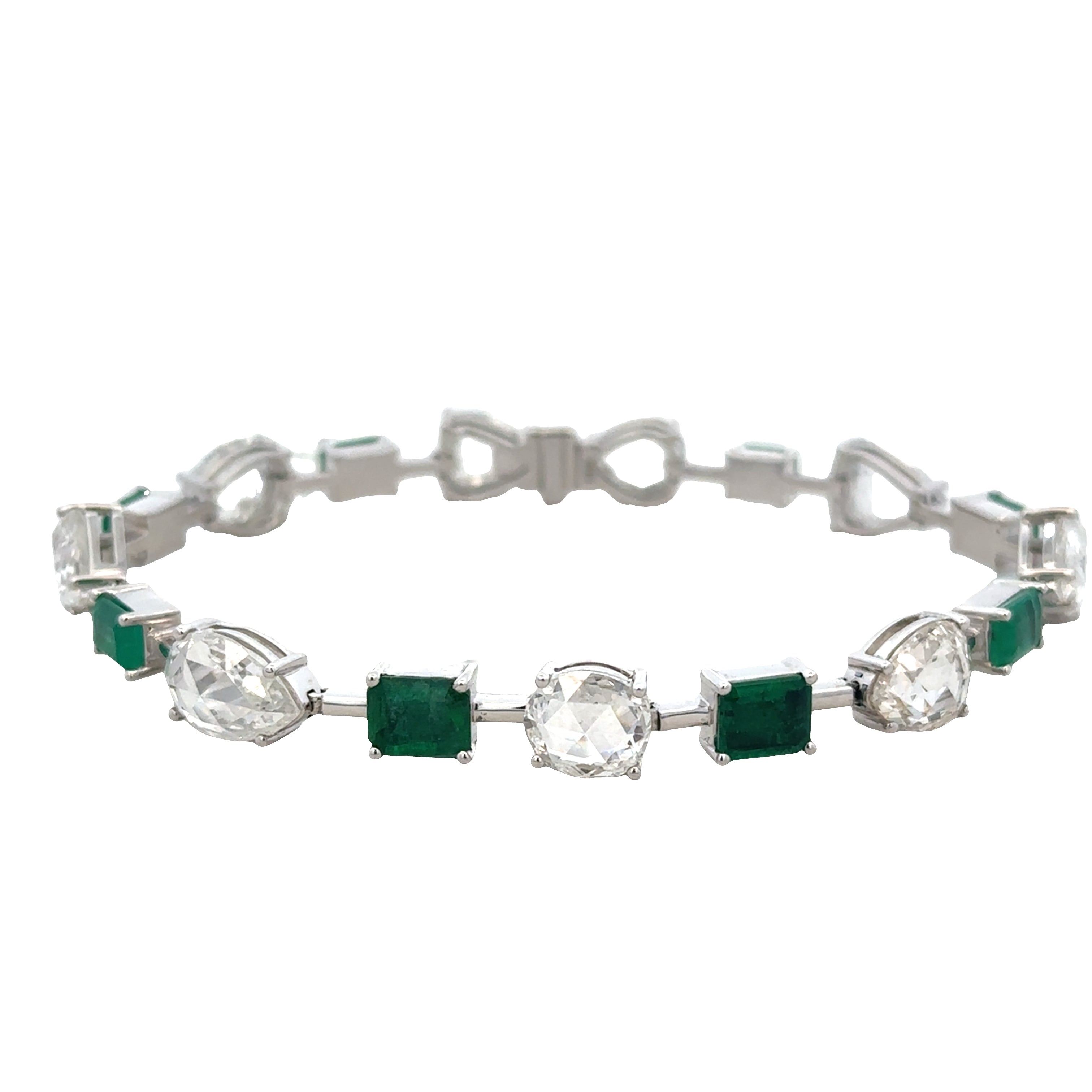 18k White Gold Emerald & Multi Shape Diamond Bracelet – 7 Inches