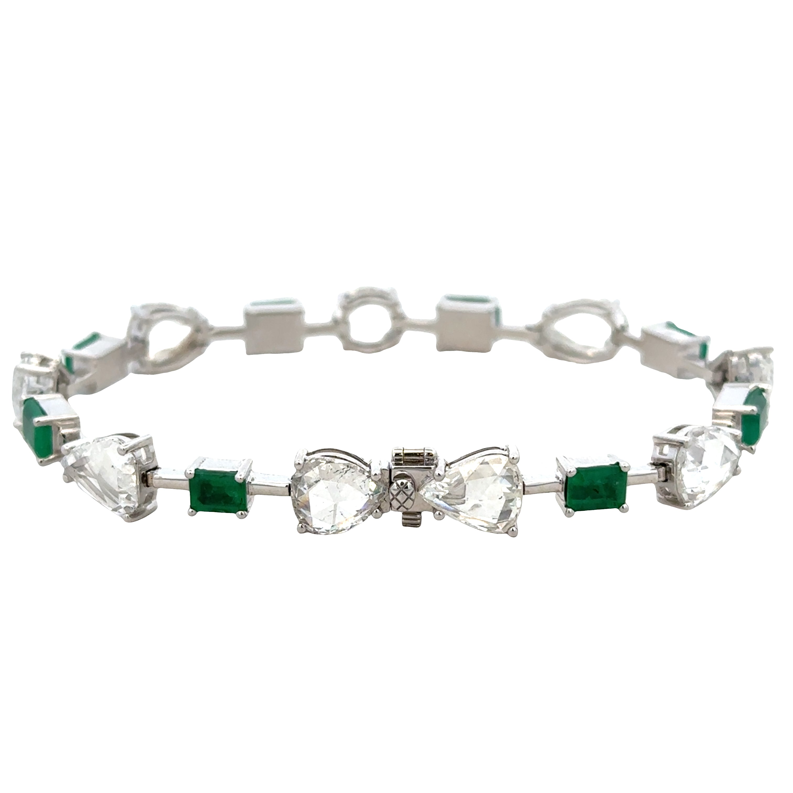 18k White Gold Emerald & Multi Shape Diamond Bracelet – 7 Inches
