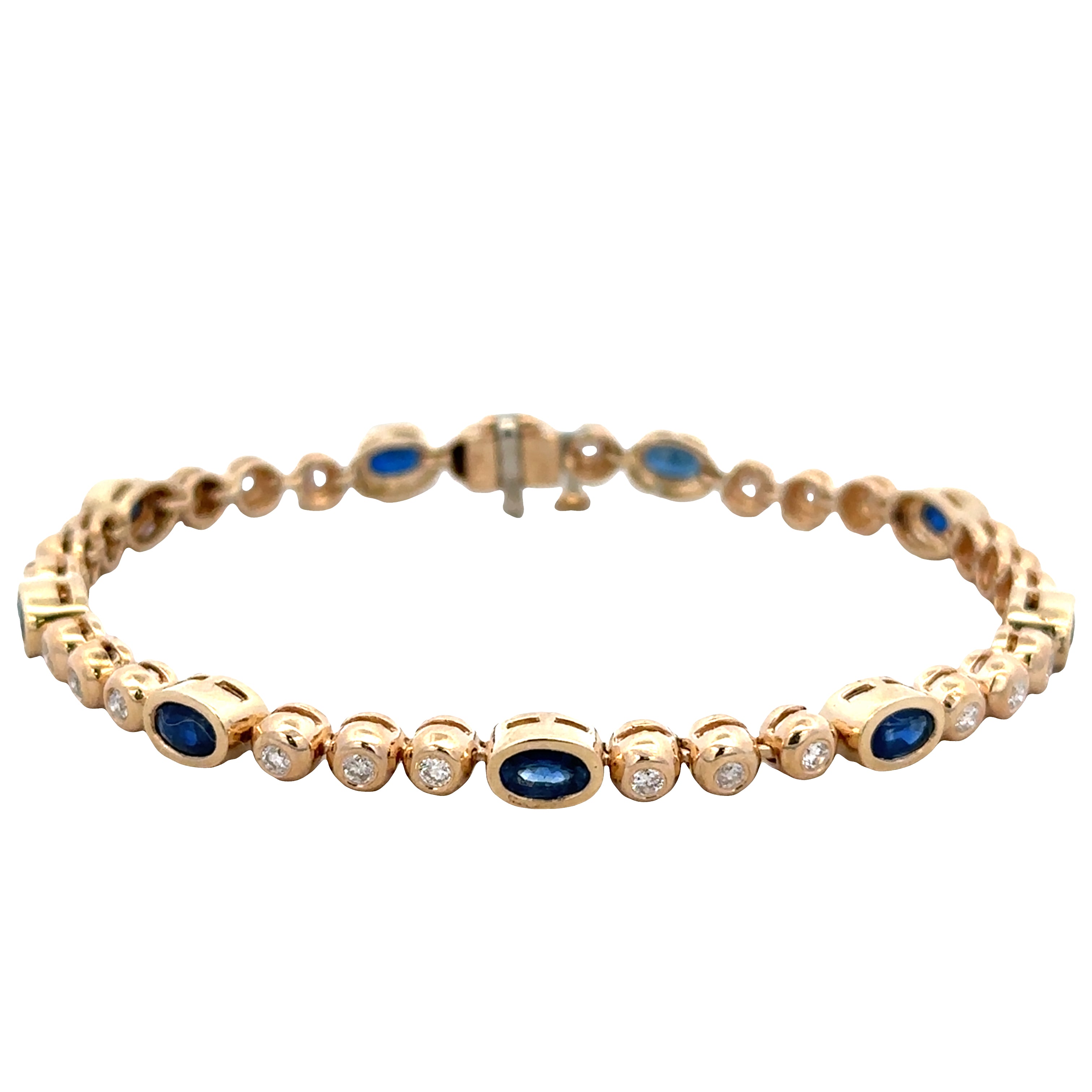 14k Yellow Gold Sapphire & Diamond Bezel Set Bracelet – 7"