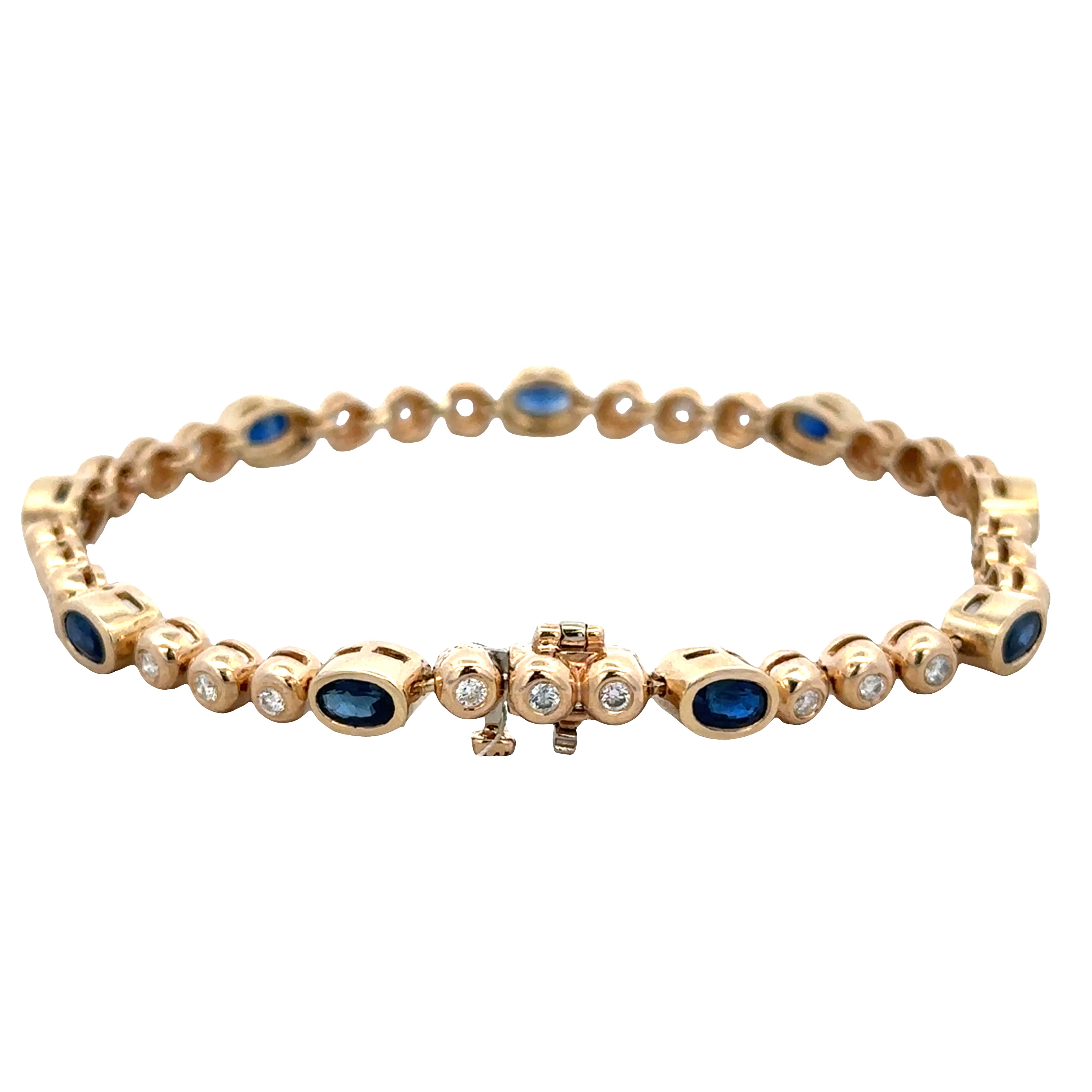 14k Yellow Gold Sapphire & Diamond Bezel Set Bracelet – 7"