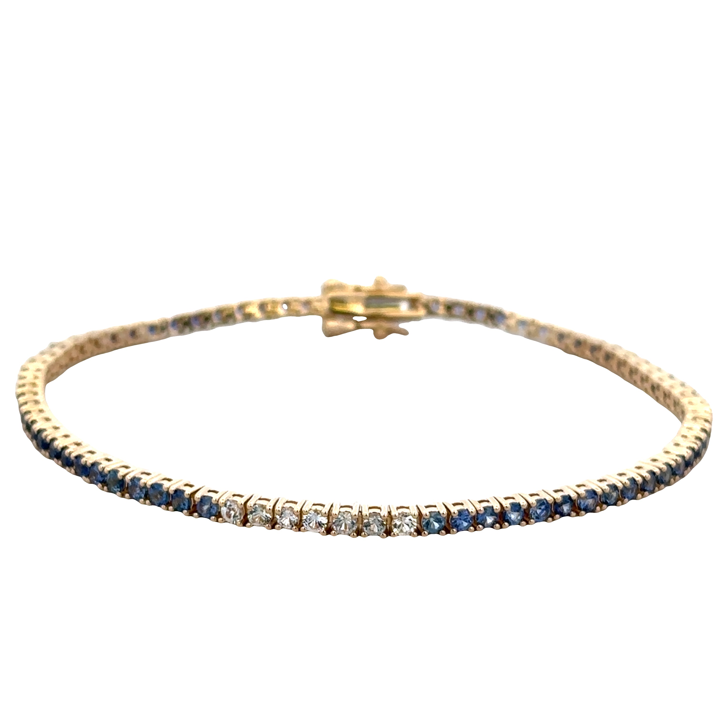 14k Yellow Gold Blue & White Sapphire Gradient Bracelet – 7"