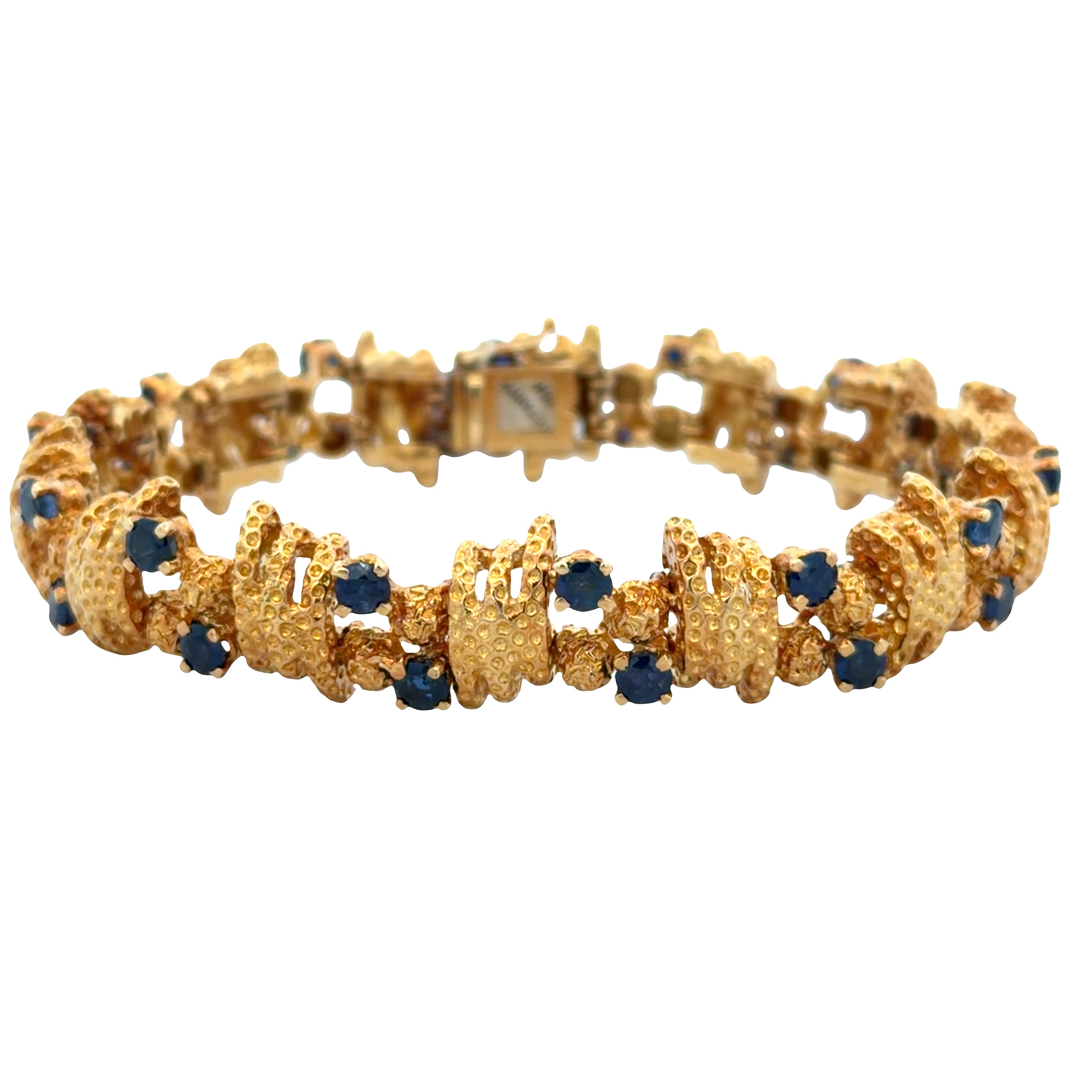 Vintage Tiffany & Co. 18k Yellow Gold 6.75 CTW Blue Sapphire Textured Bracelet – 7"