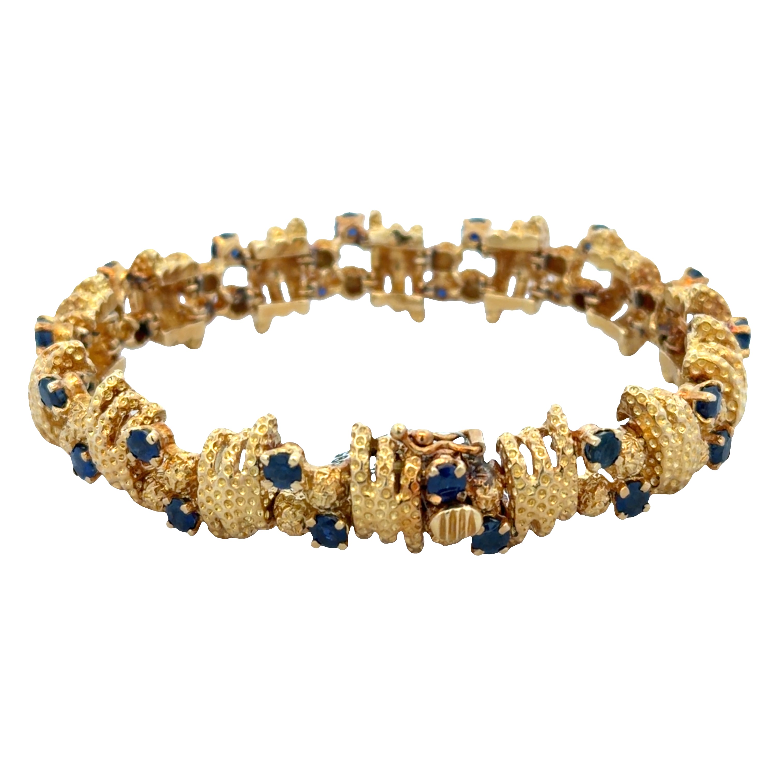 Vintage Tiffany & Co. 18k Yellow Gold 6.75 CTW Blue Sapphire Textured Bracelet – 7"