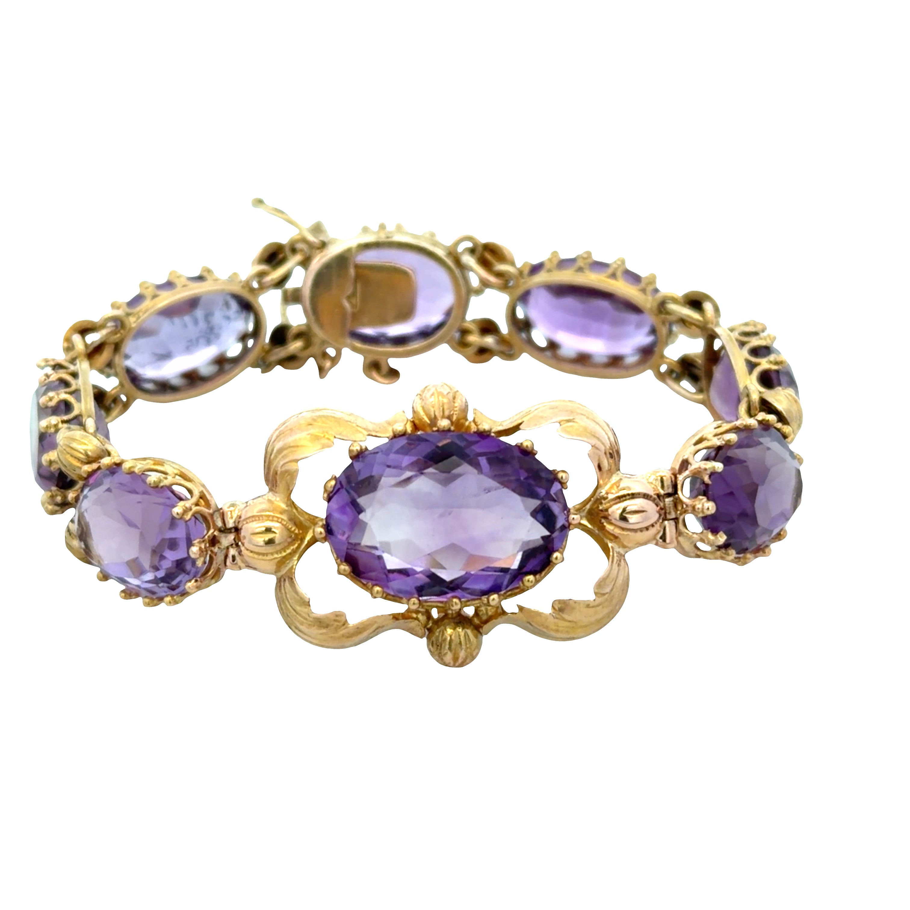 Vintage 14k Yellow Gold 38.77 CT Amethyst Bracelet