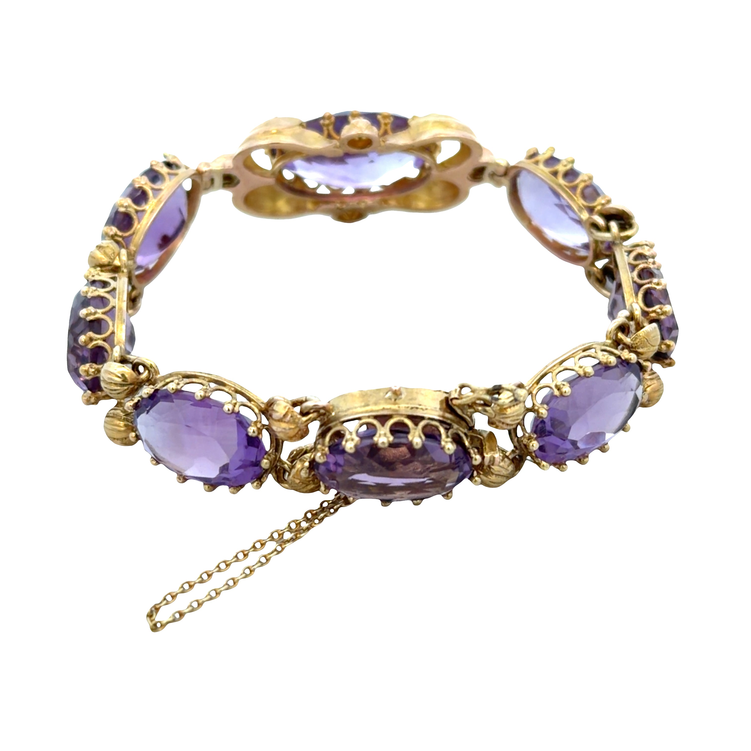 Vintage 14k Yellow Gold 38.77 CT Amethyst Bracelet