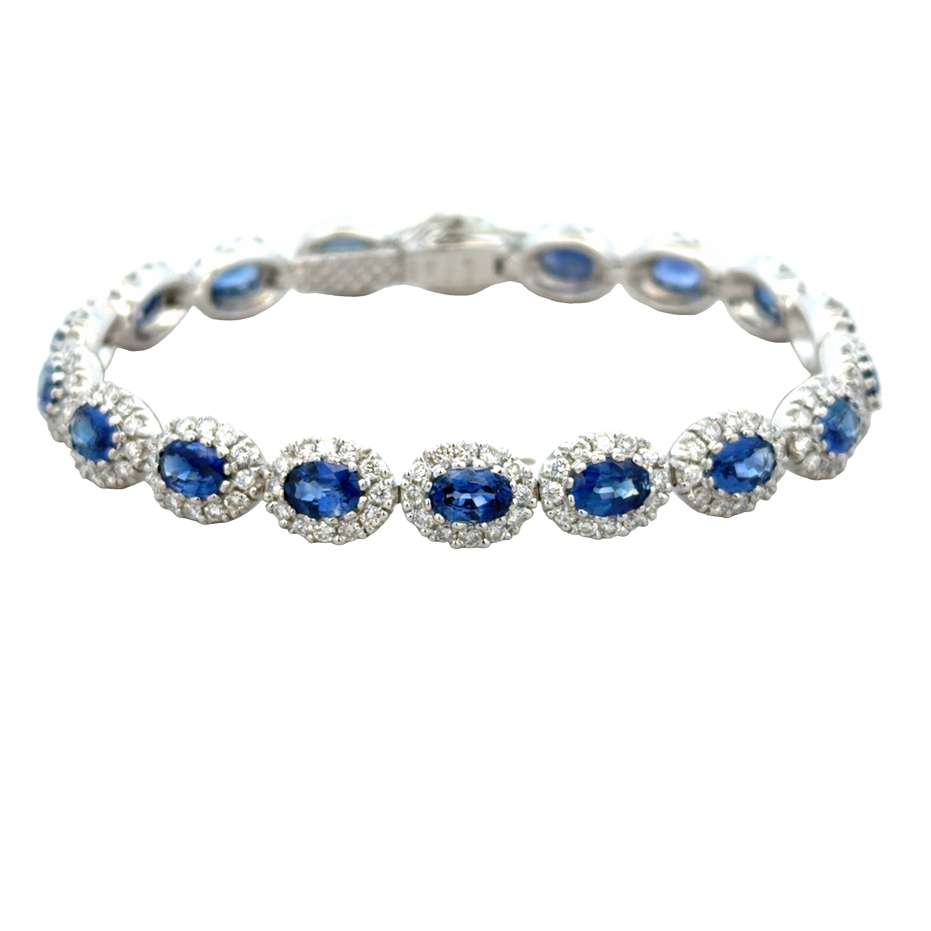 18k White Gold 9.78 CT Sapphire & 3.56 CT Diamond Halo Bracelet – 7"