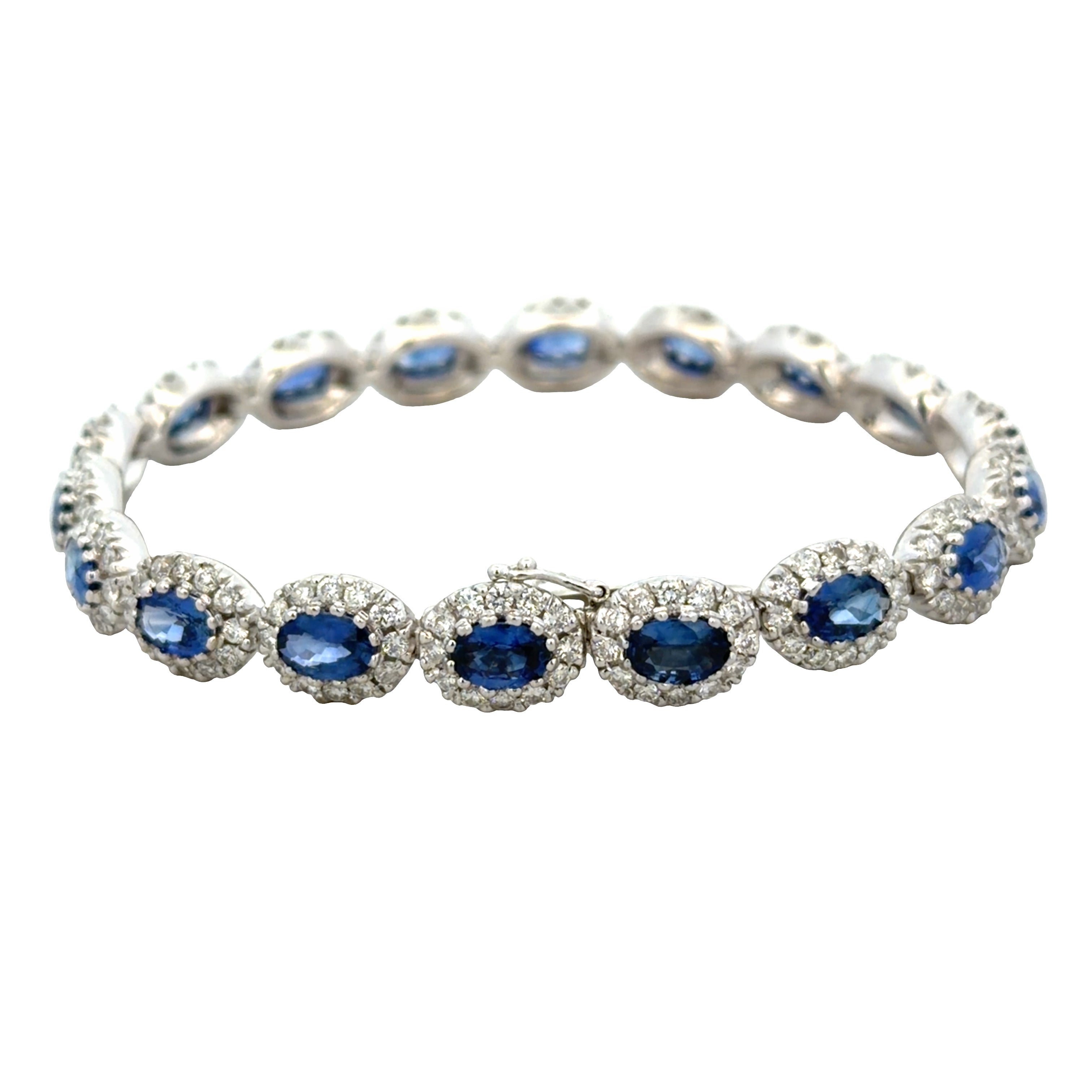 18k White Gold 9.78 CT Sapphire & 3.56 CT Diamond Halo Bracelet – 7"