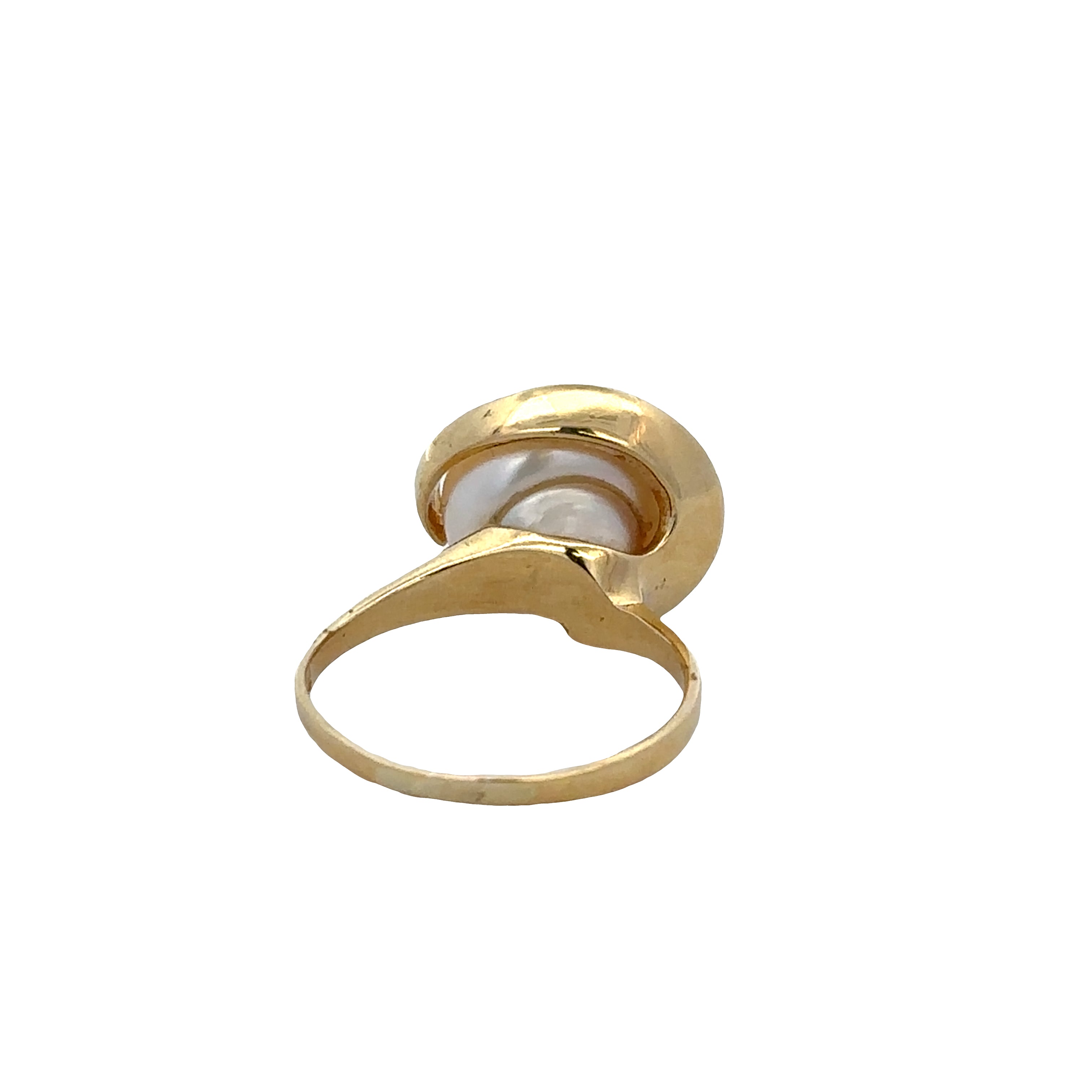 Modern 18k Yellow Gold Cultured Pearl and Diamond Ring – Size 6