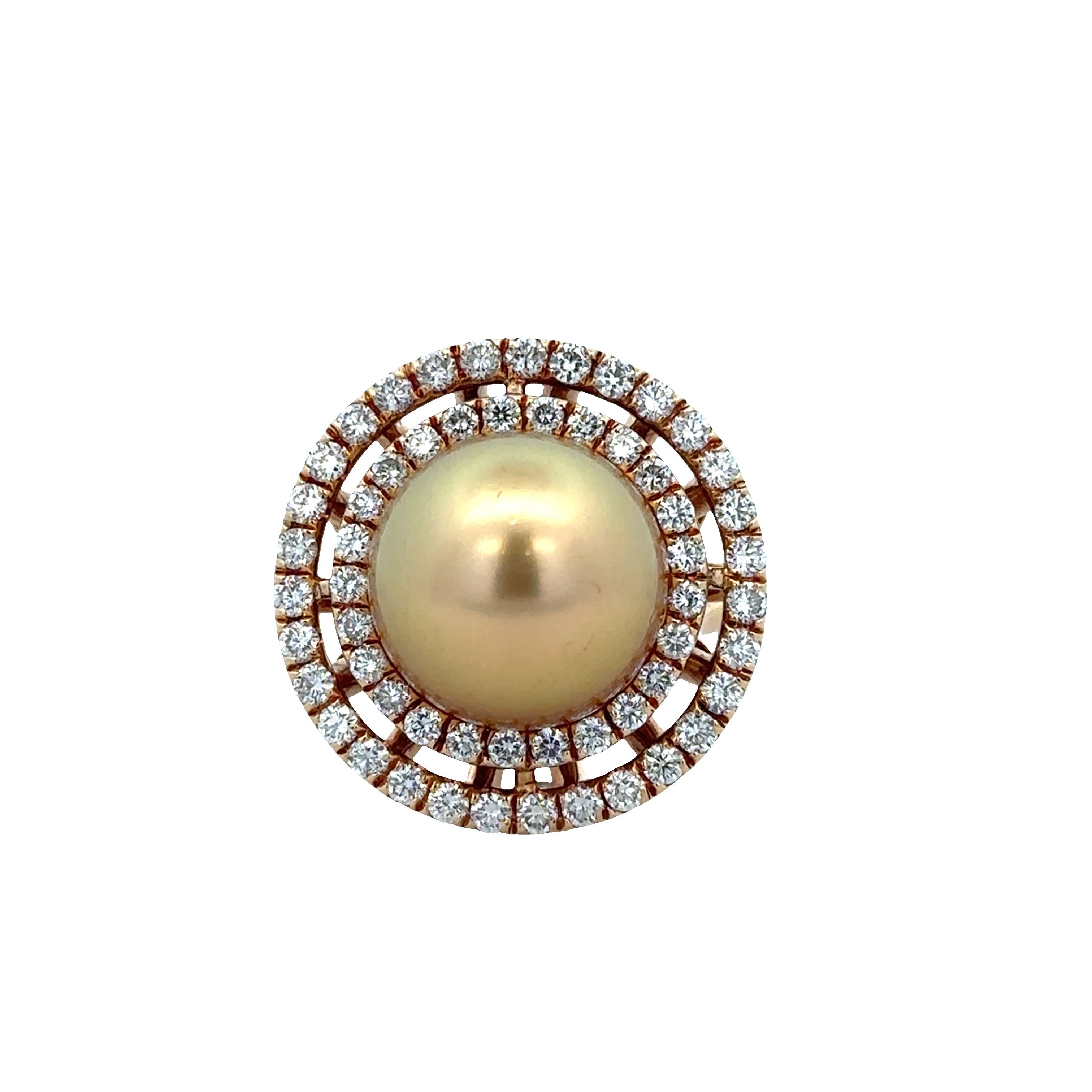 18k Yellow Gold Golden South Sea Pearl & Diamond Ring – Size 8.25