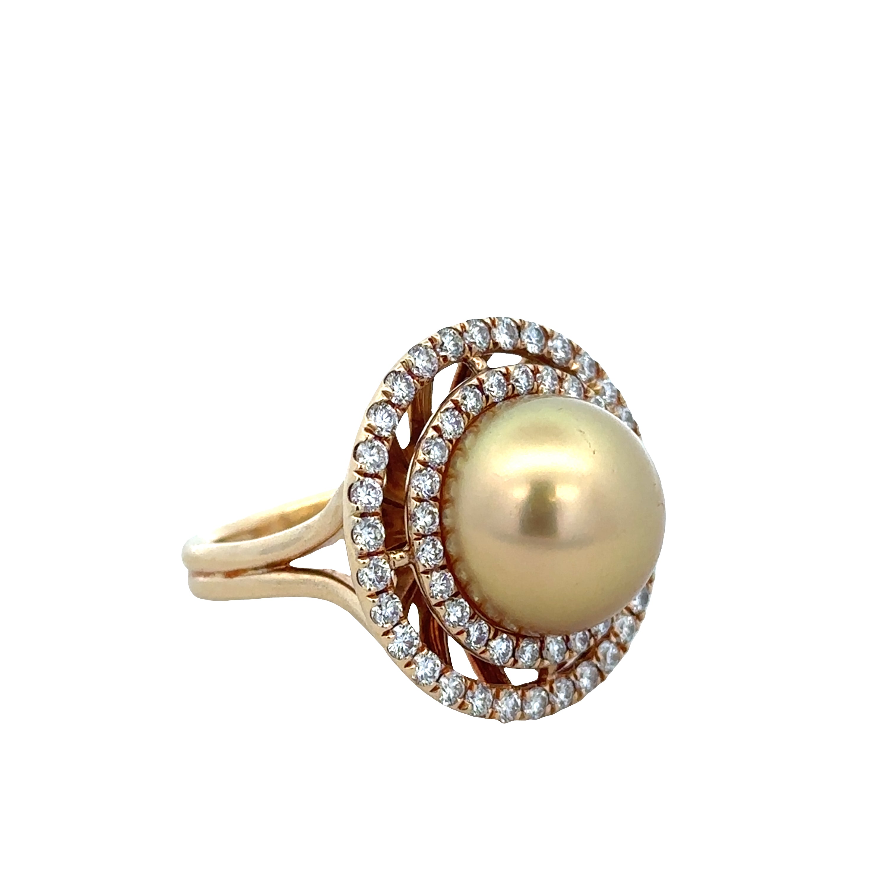 18k Yellow Gold Golden South Sea Pearl & Diamond Ring – Size 8.25