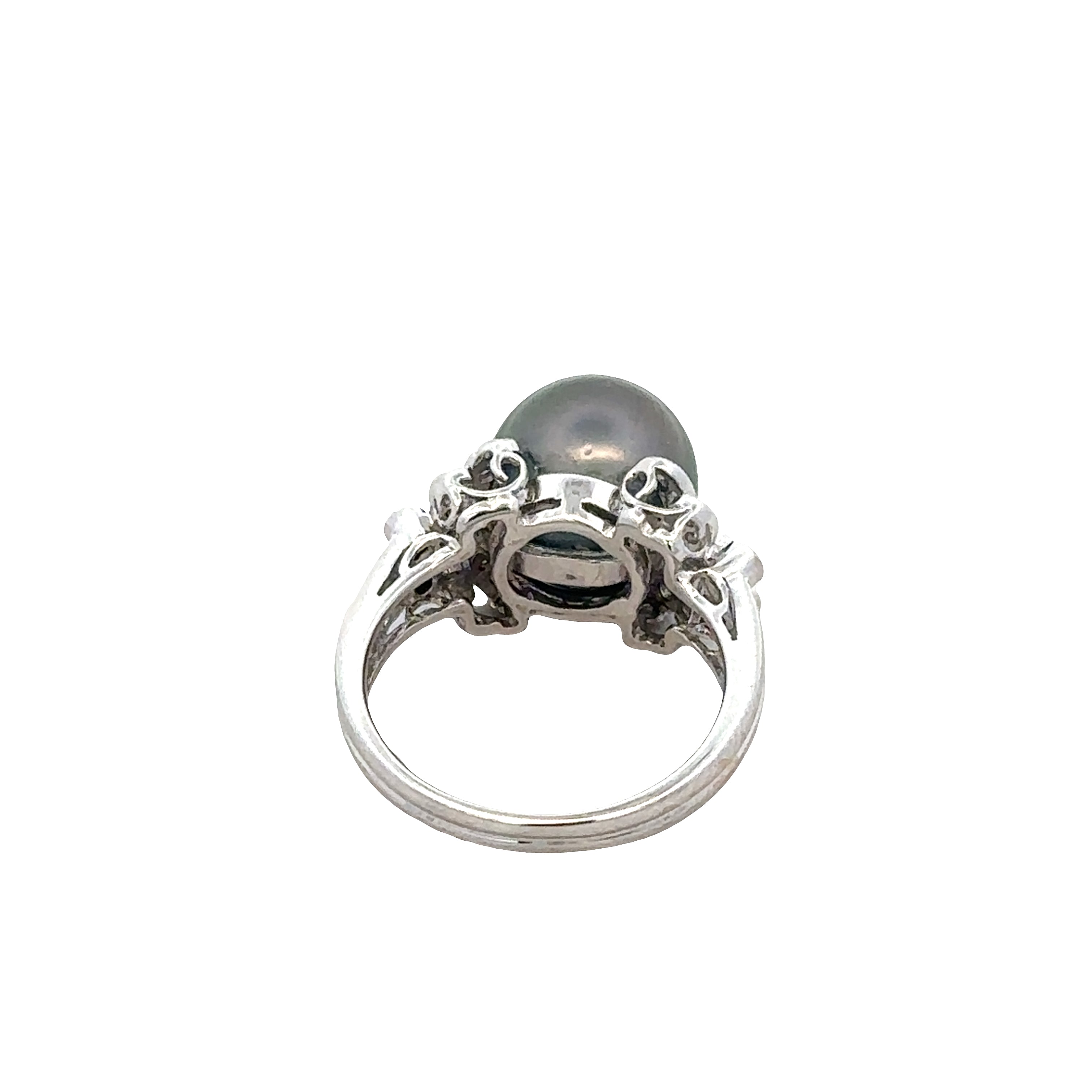 18k White Gold Tahitian Pearl & Diamond Ring – Size 6.5