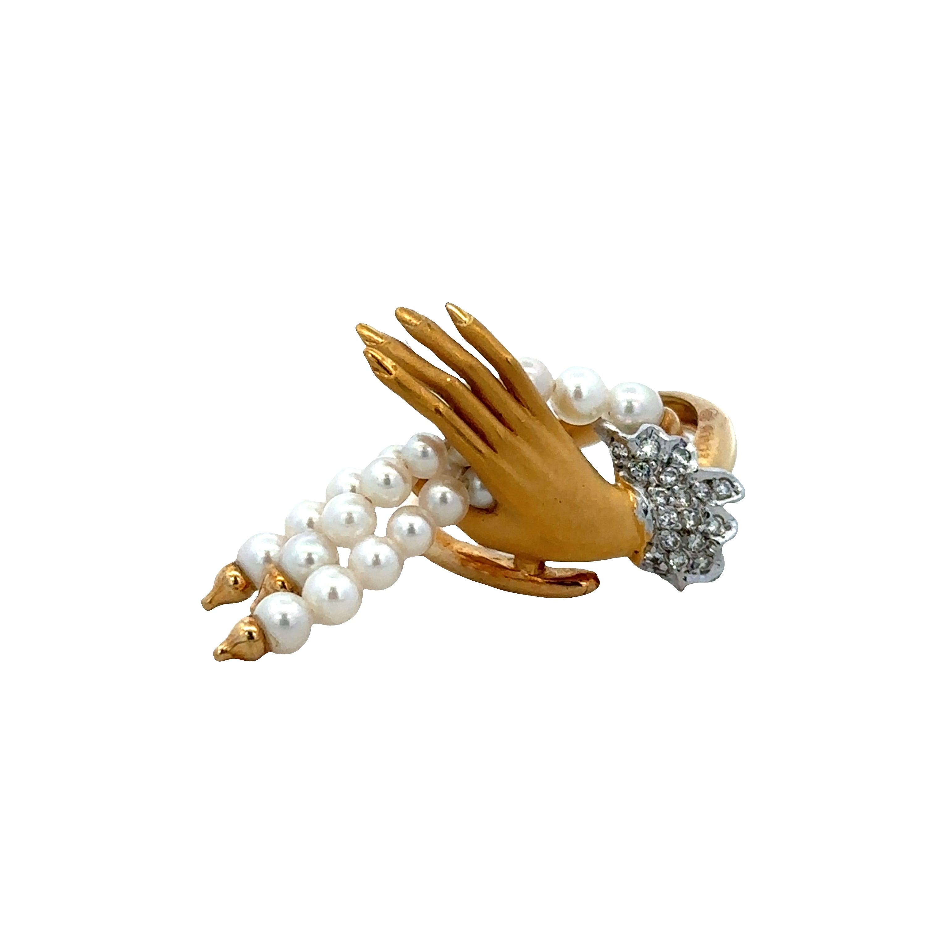 Estate Carrera y Carrera "Las Manos" 18k Yellow Gold Pearl & Diamond Ring – Size 5.75