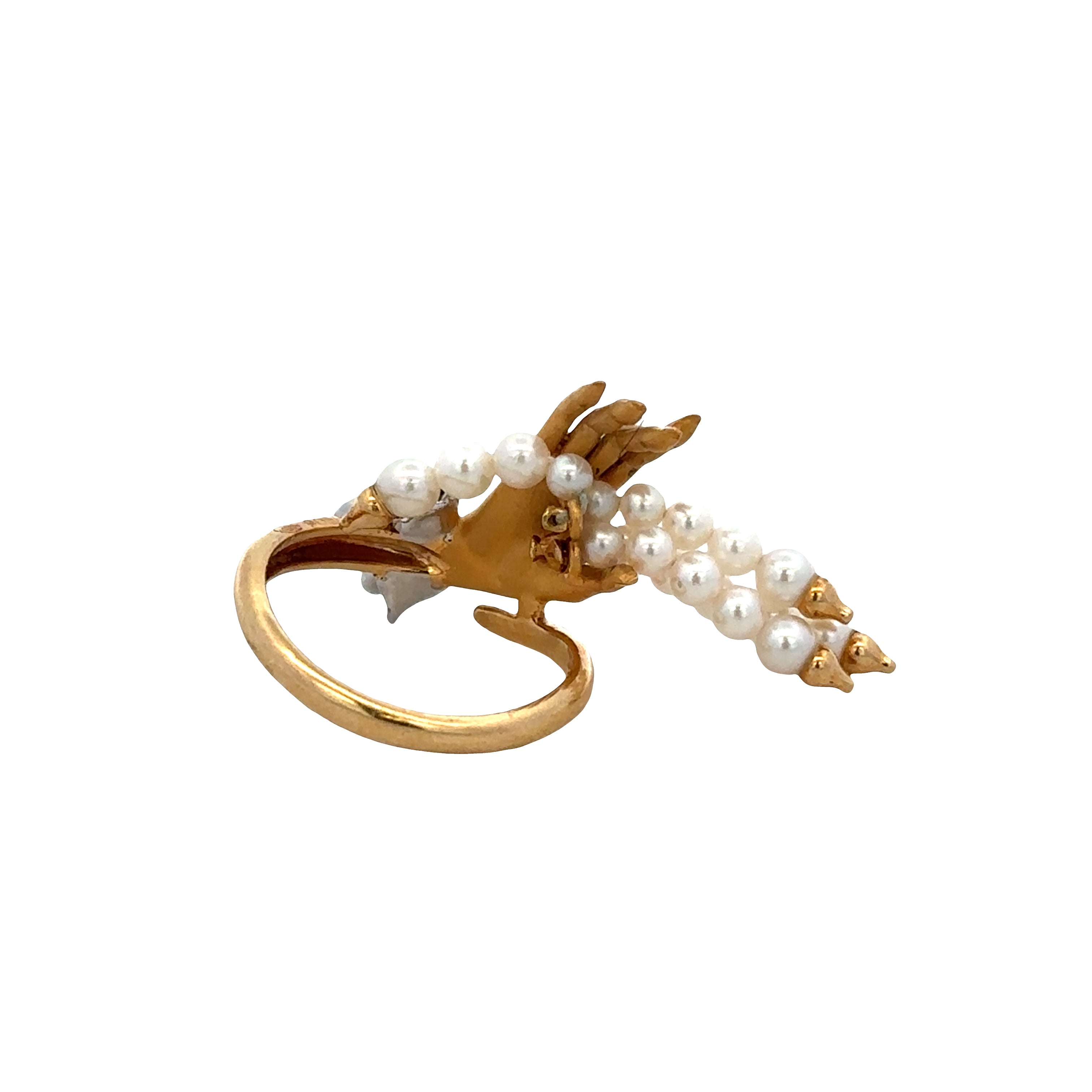Estate Carrera y Carrera "Las Manos" 18k Yellow Gold Pearl & Diamond Ring – Size 5.75