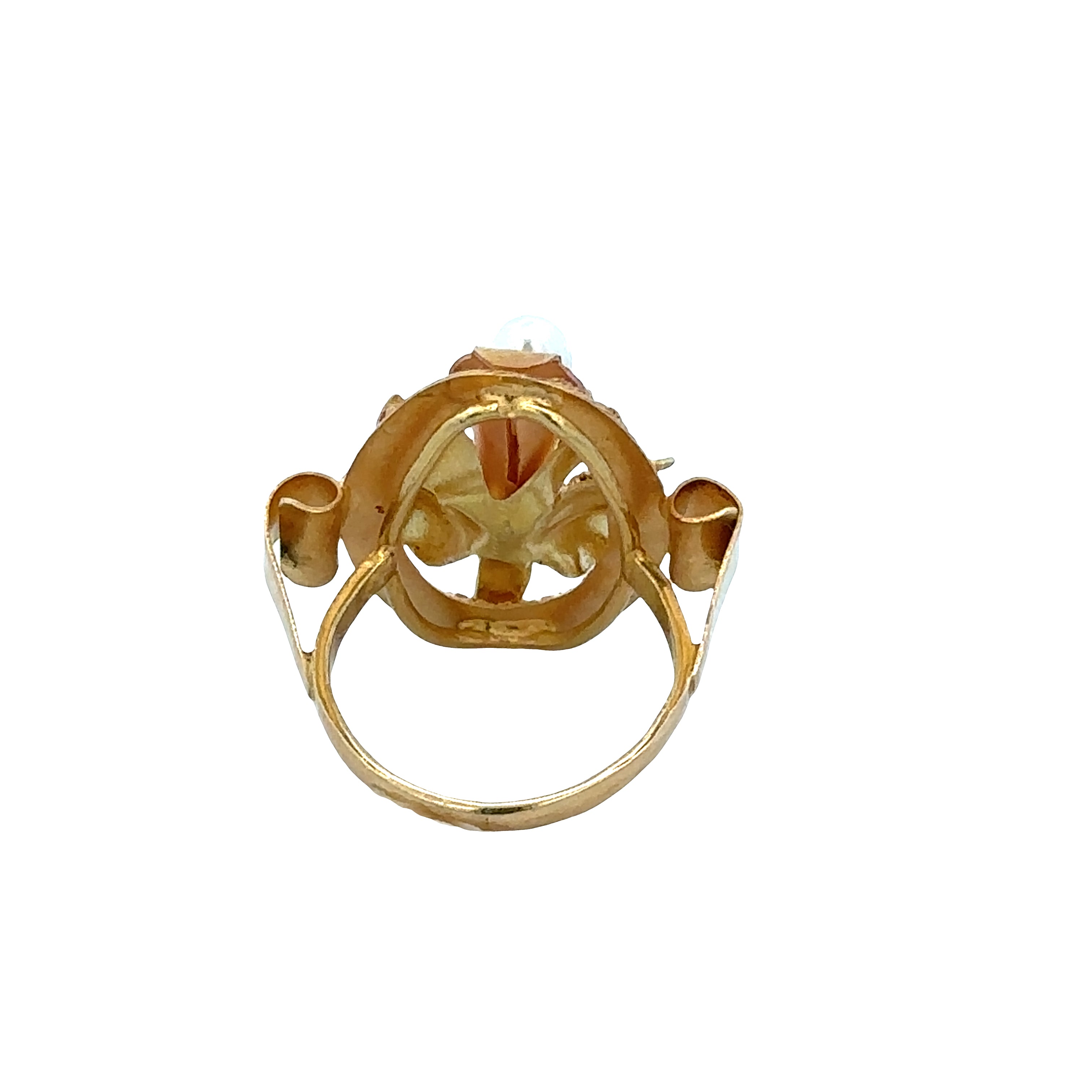 Vintage 18k Yellow & Rose Gold Diamond & Baroque Pearl Ring – Size 6
