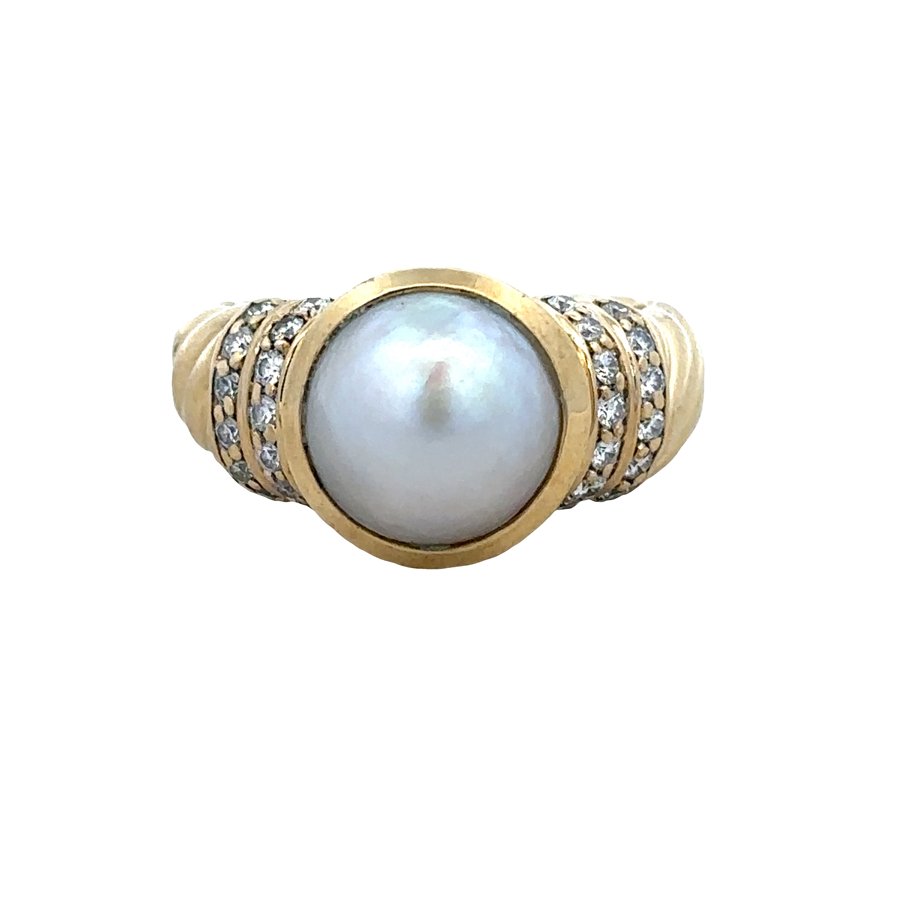 Estate David Yurman 18k Yellow Gold Mabe Pearl & Diamond Ring – Size 8.75