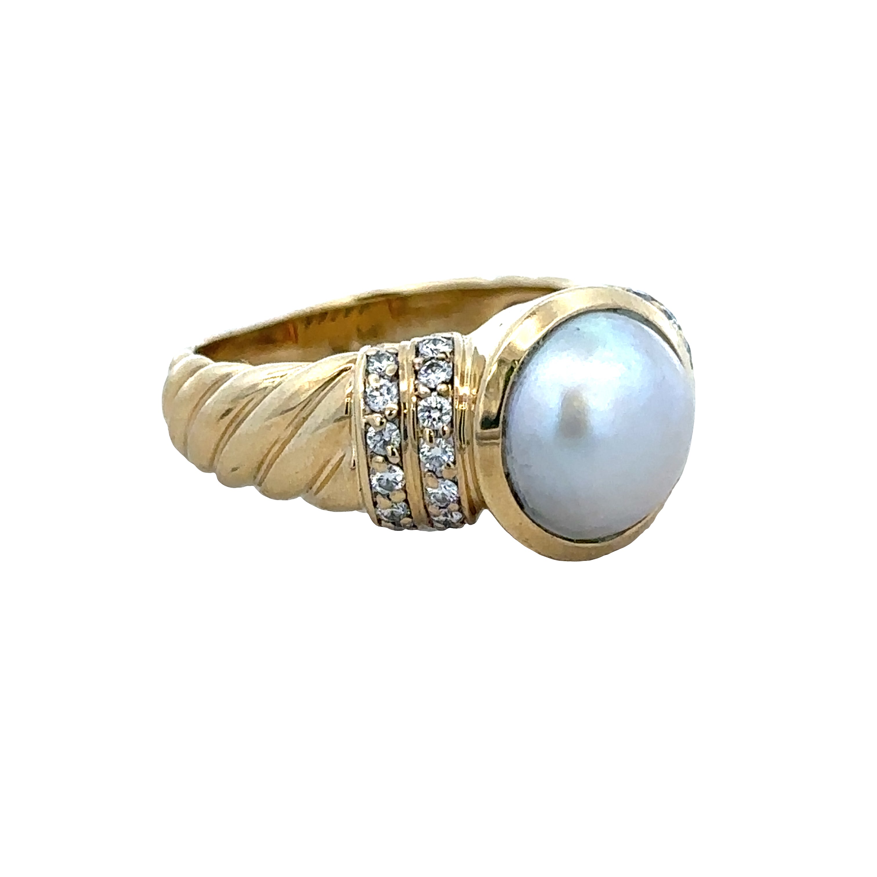 Estate David Yurman 18k Yellow Gold Mabe Pearl & Diamond Ring – Size 8.75