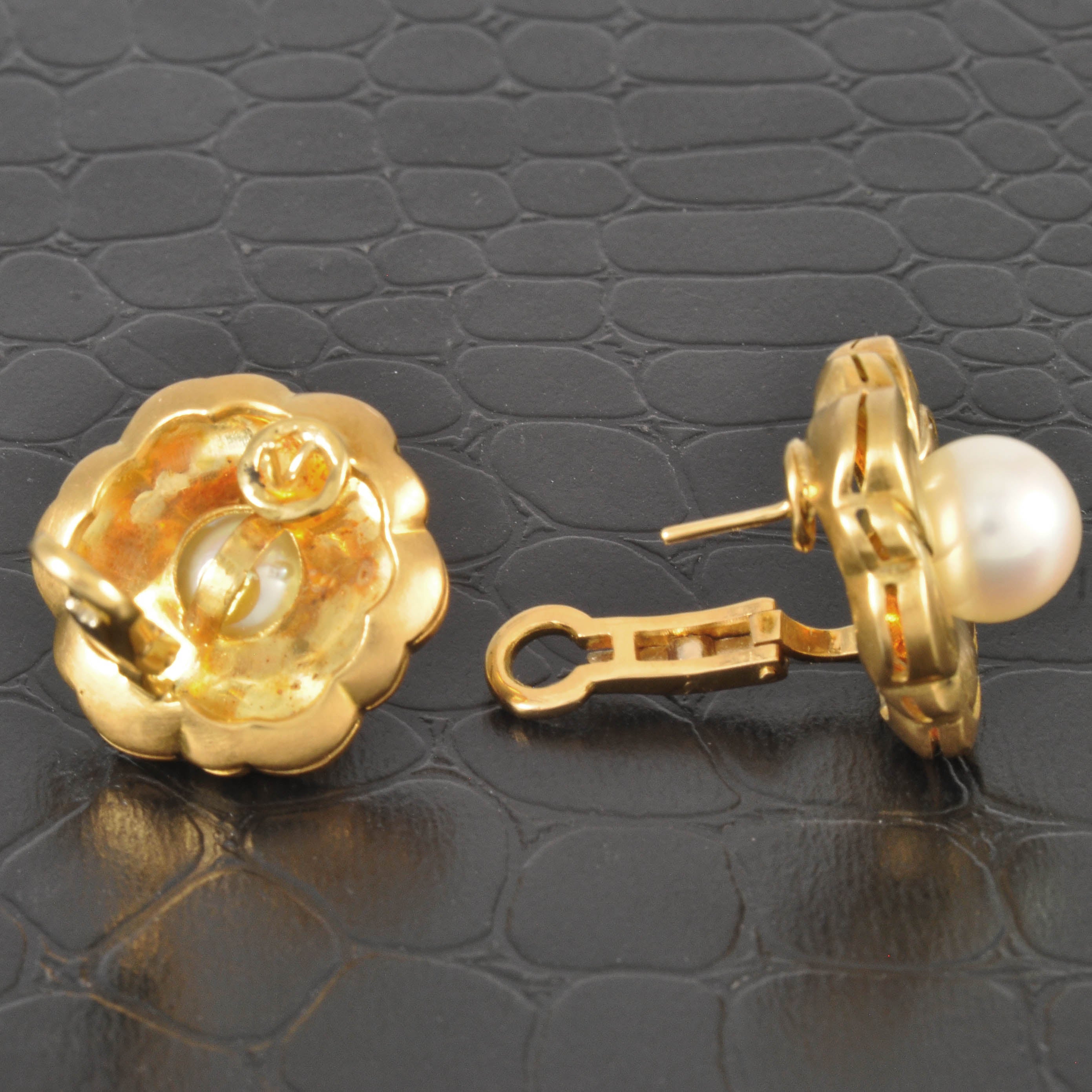 9.2 MM Akoya Pearl Flower Earrings in 18K Yellow Gold