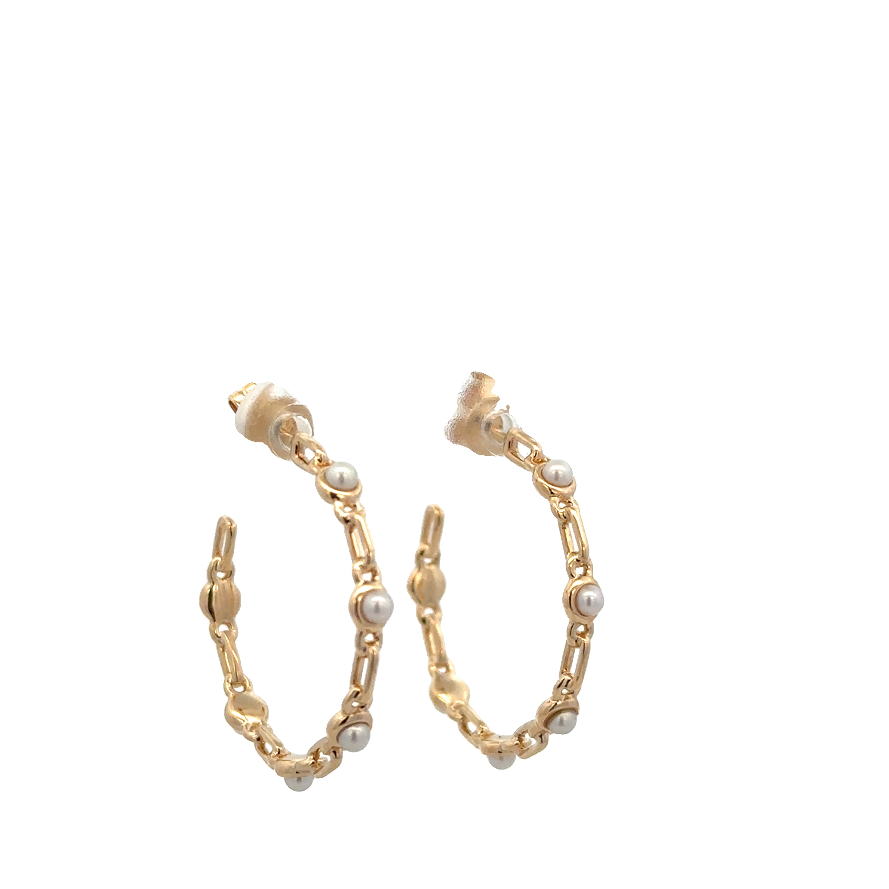 Openwork Pearl Hoop Earrings in Yellow Gold