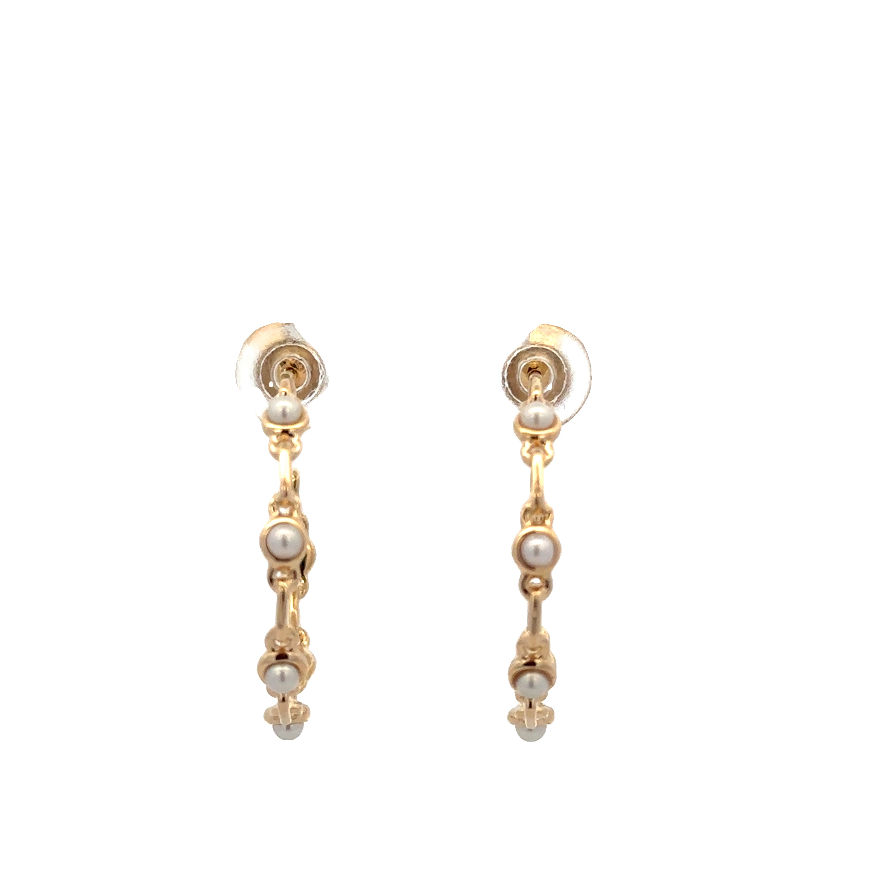 Openwork Pearl Hoop Earrings in Yellow Gold