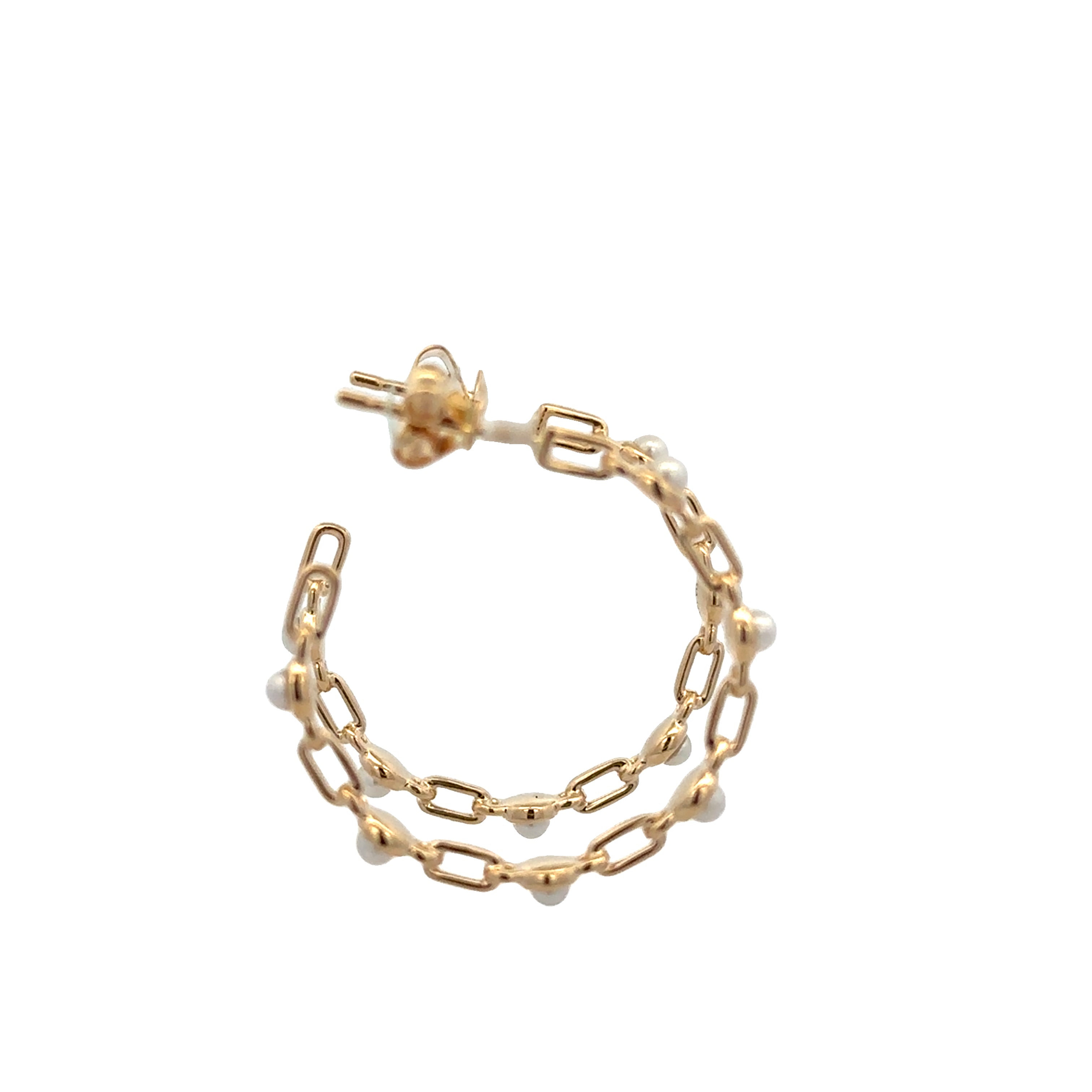 Openwork Pearl Hoop Earrings in Yellow Gold