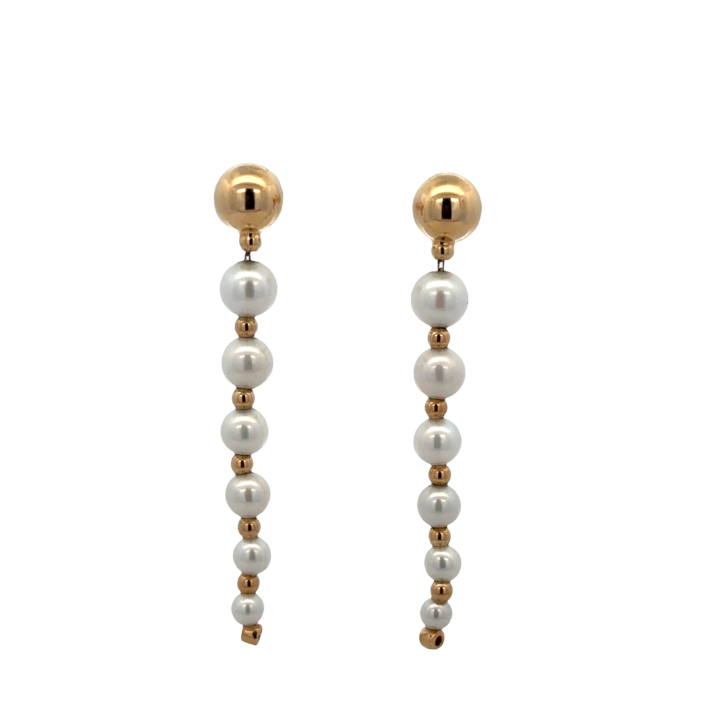 14k Yellow Gold Akoya Pearl & Diamond Dangle Earrings