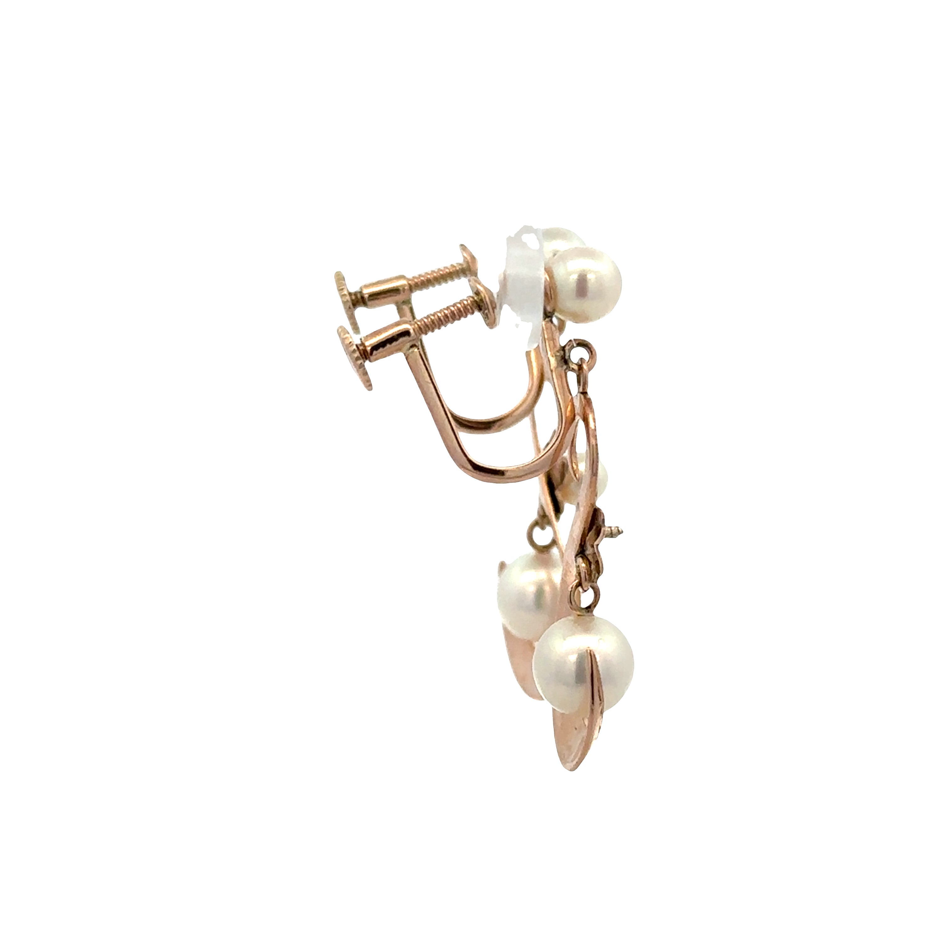 Vintage 1940s 10k Rose Gold Pearl Dangle Screwback Earrings