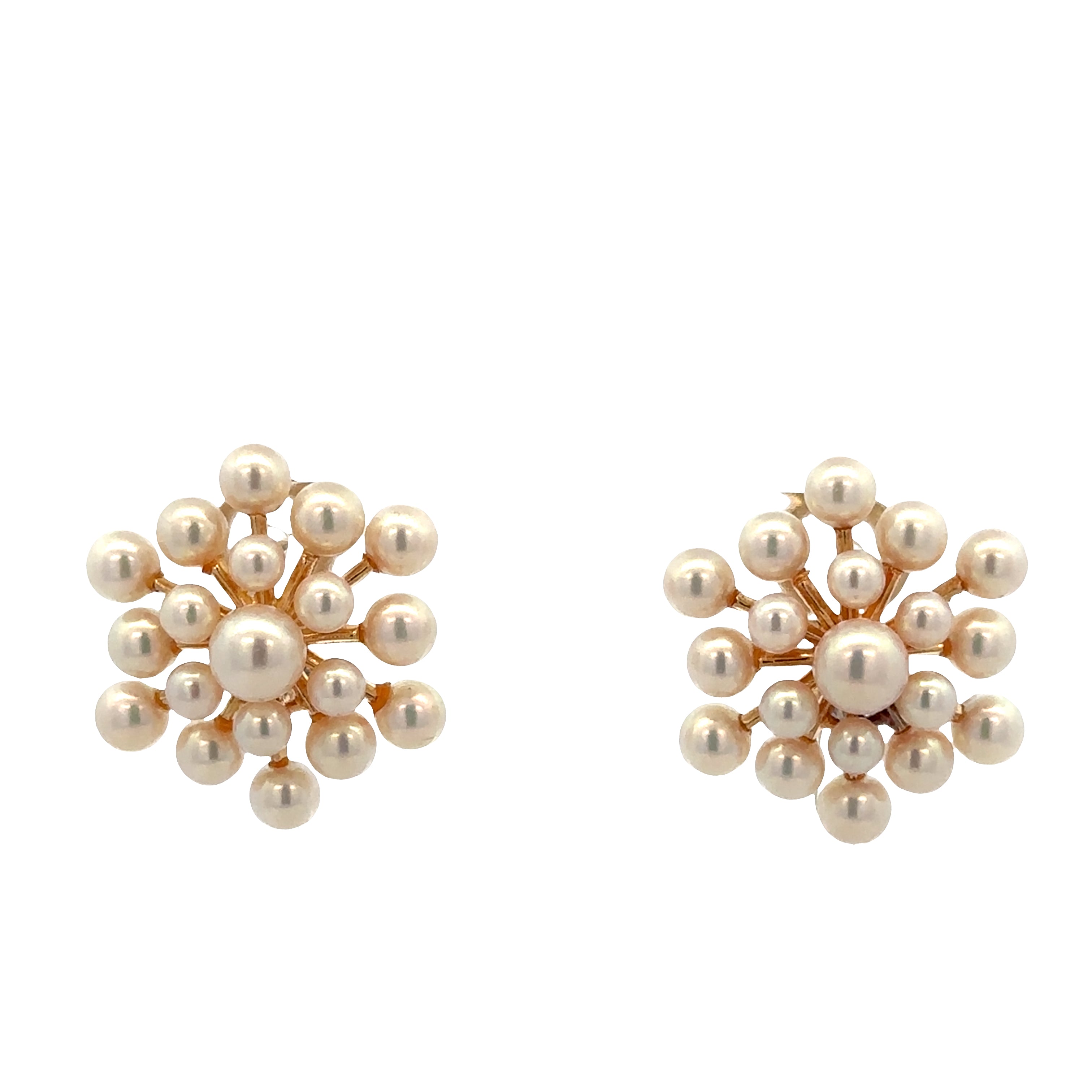 Vintage Mikimoto 18k Yellow Gold Akoya Pearl Cluster Earrings